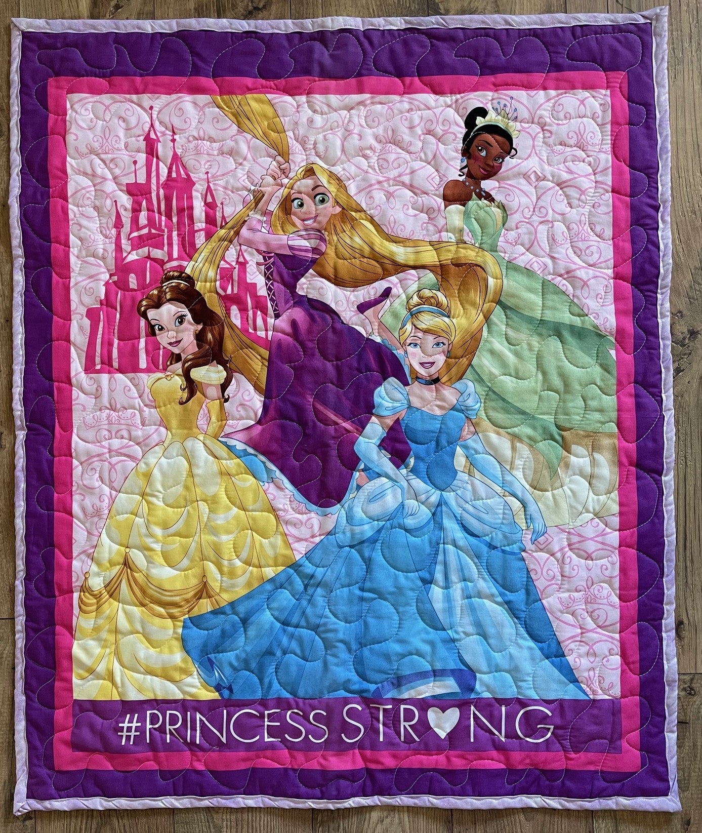 PRINCESSES #PRINCESS STRONG, BELLE, TIANA, CINDERELLA, RAPUNZEL Inspired Quilted Blanket