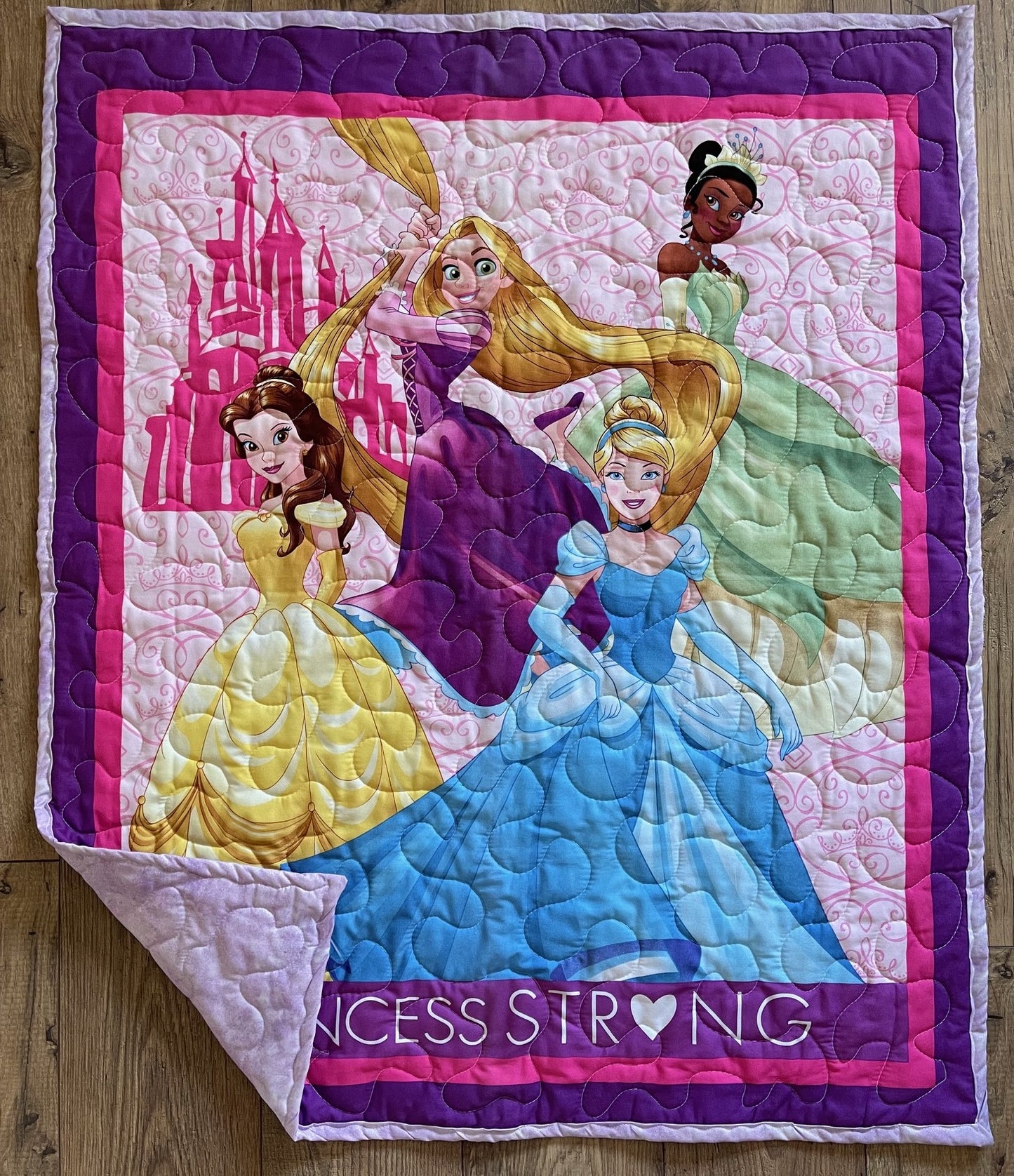 PRINCESSES #PRINCESS STRONG, BELLE, TIANA, CINDERELLA, RAPUNZEL Inspired Quilted Blanket