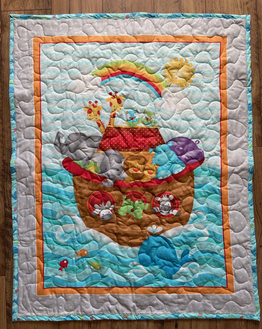 NOAH'S ARK QUILTED BLANKET 36"X44" BABY NURSERY