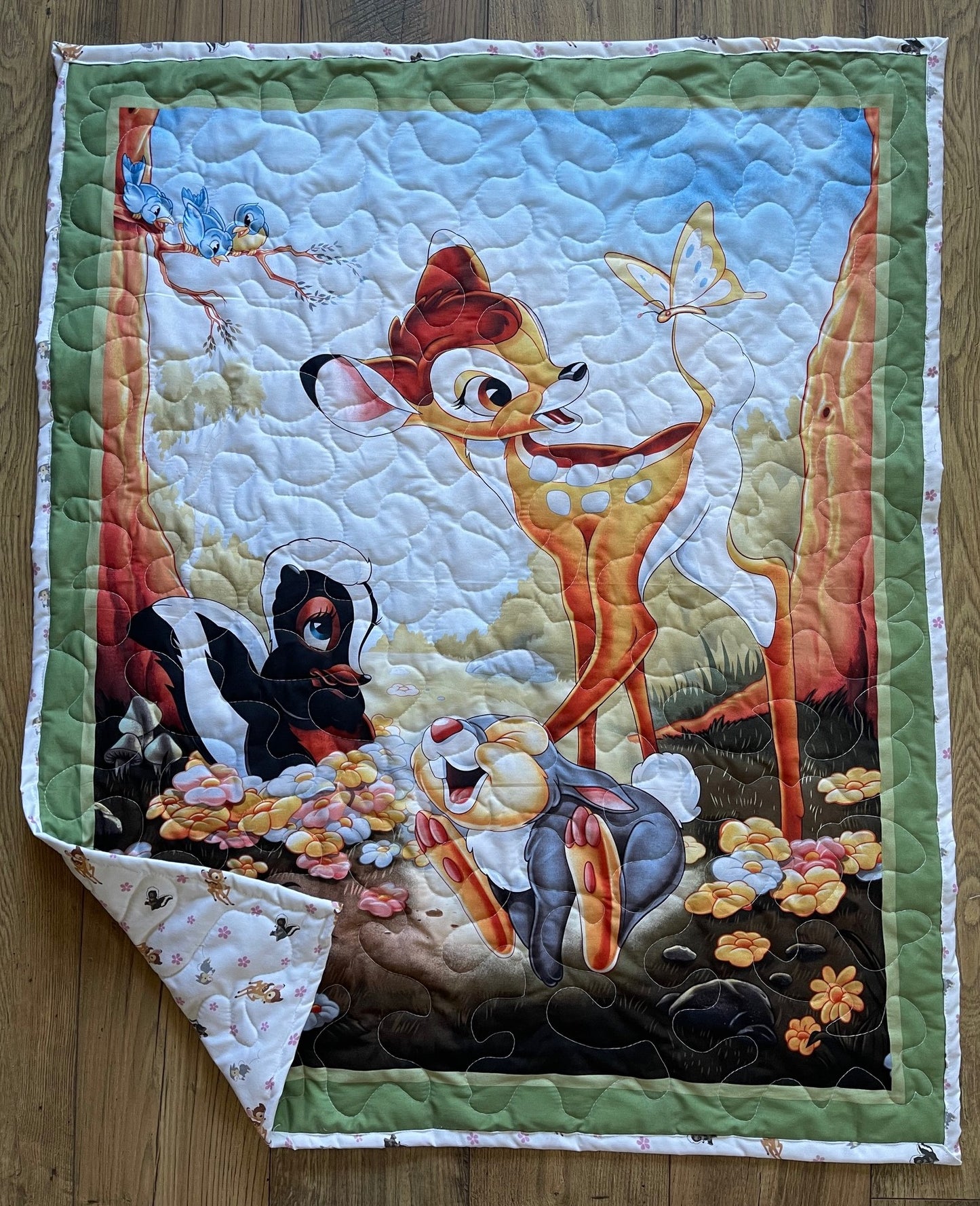 CLASSIC BAMBI THUMPER FLOWER IN THE MEADOW 36"X44" QUILTED BLANKET
