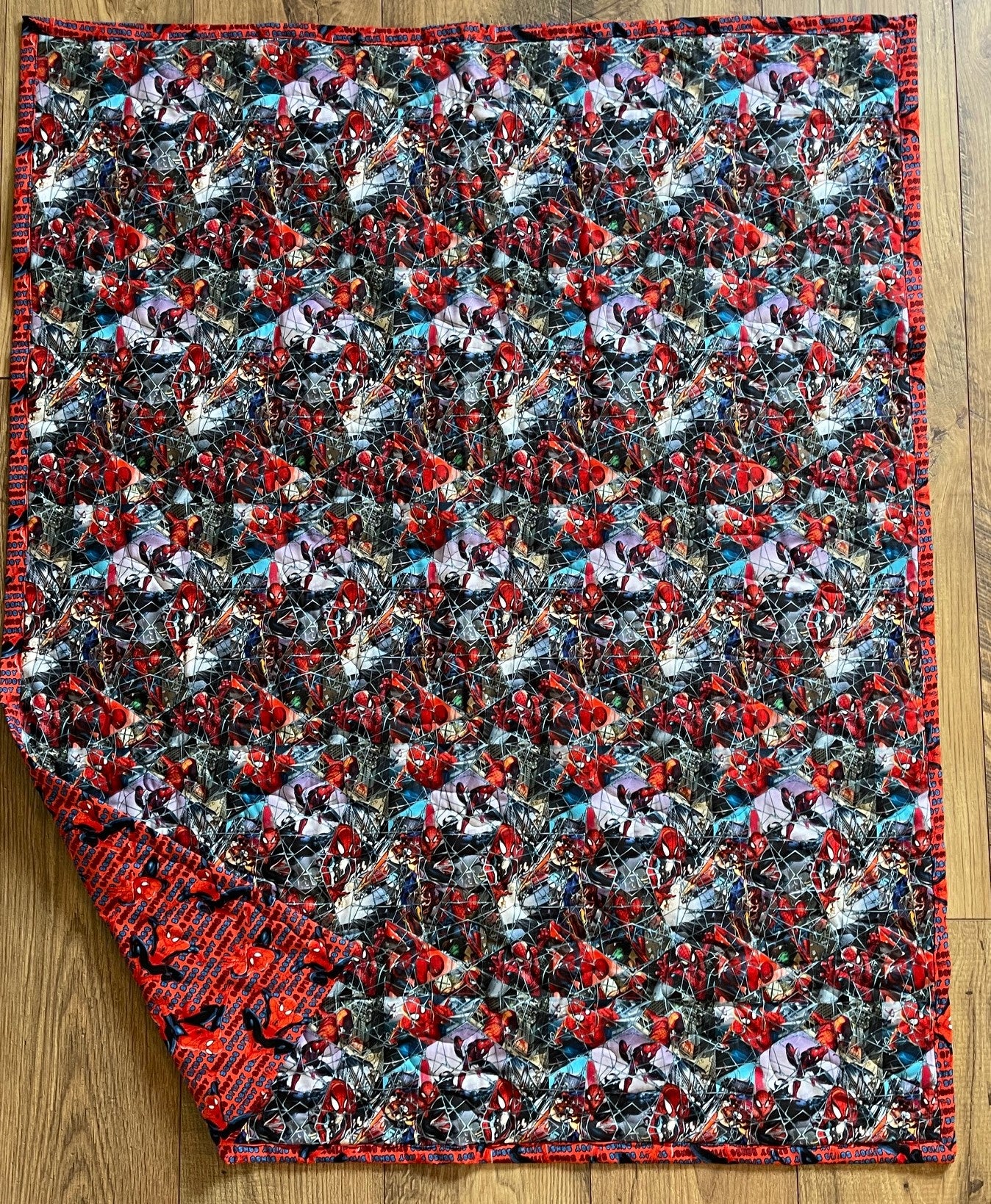 THE AMAZING SPIDER-MAN SPIDEY SENSE PANES Inspired DIGITALLY PRINTED REVERSIBLE QUILTED BLANKET