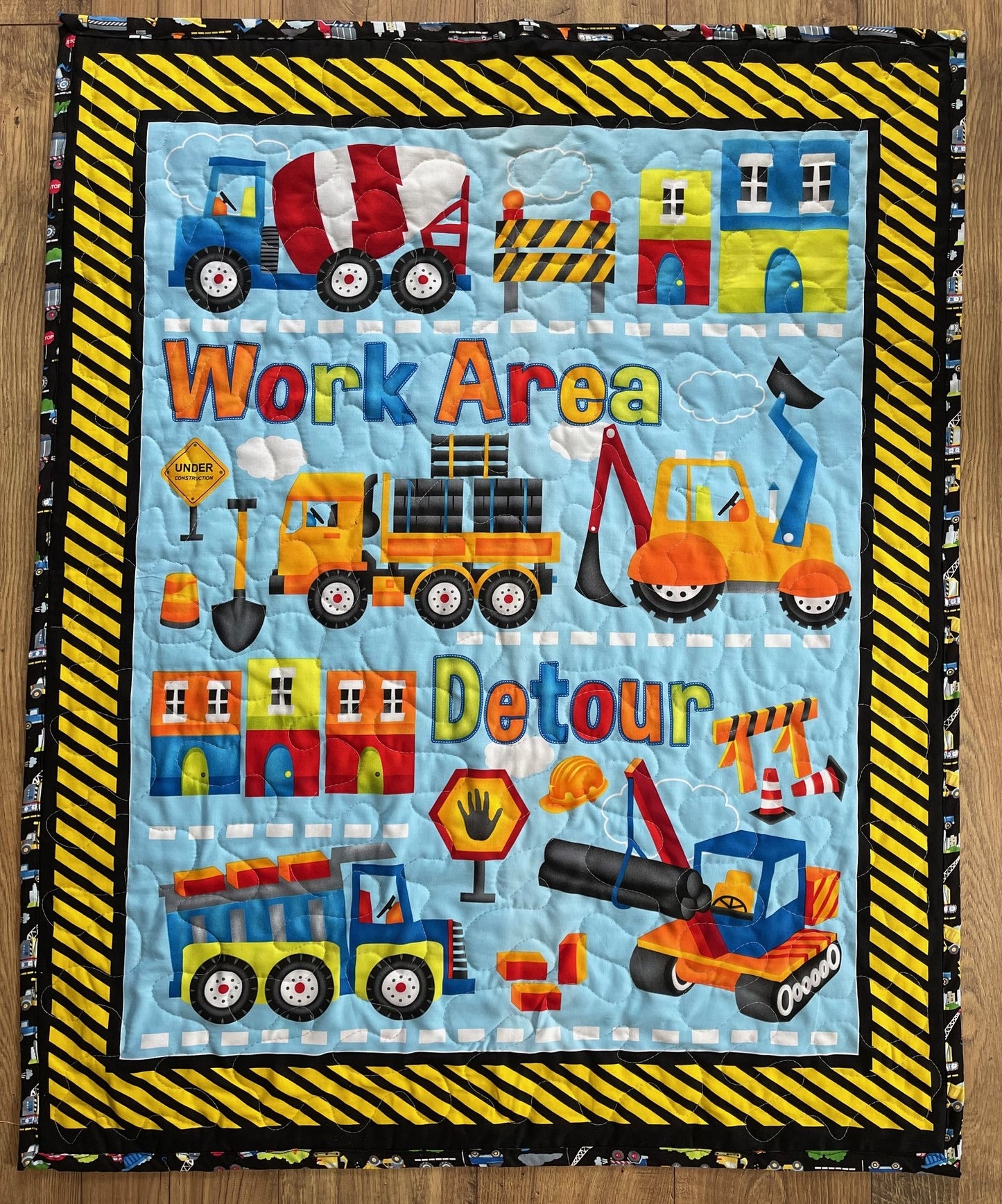BOYS MY FAVORITE CONSTRUCTION TRUCKS Work Area Detour Construction Quilted Blanket