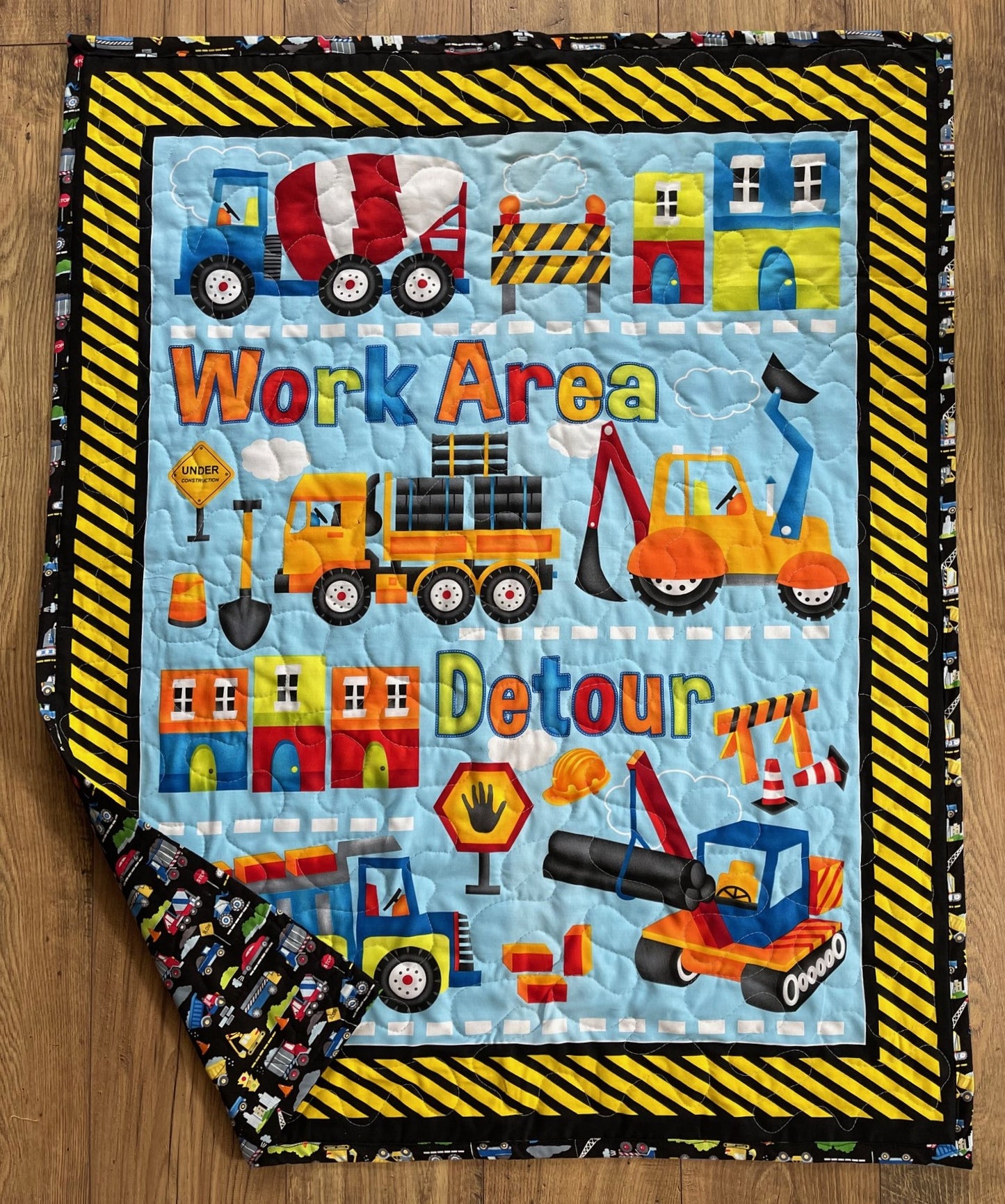 BOYS MY FAVORITE CONSTRUCTION TRUCKS Work Area Detour Construction Quilted Blanket