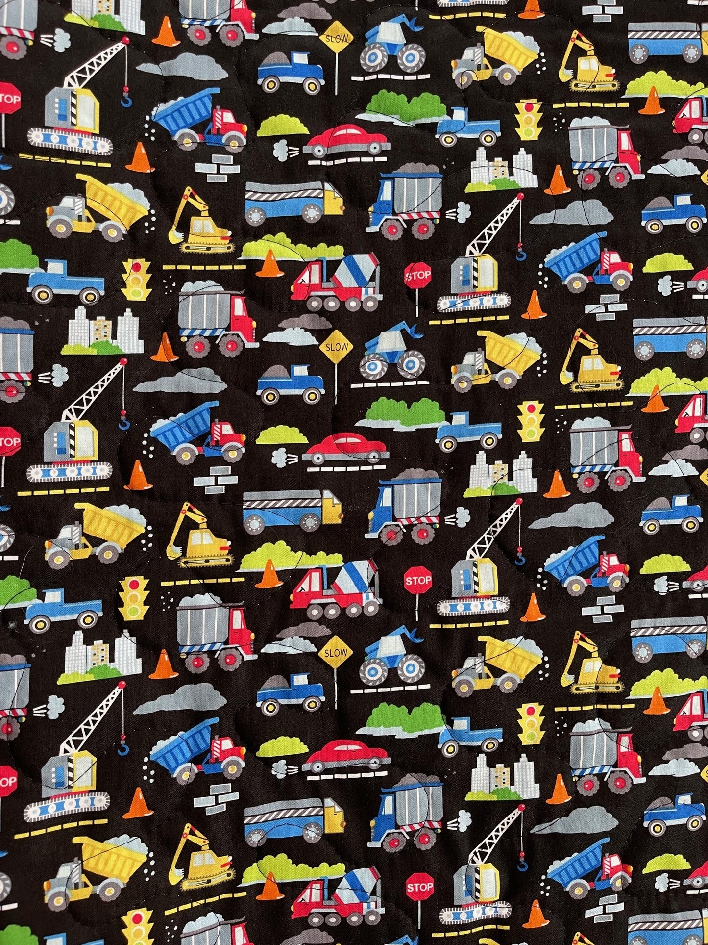 BOYS MY FAVORITE CONSTRUCTION TRUCKS Work Area Detour Construction Quilted Blanket