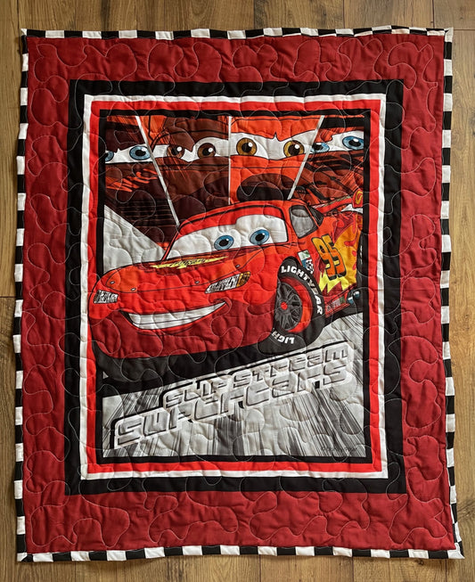 CARS LGHTNING MC QUEEN 95 INSPIRED *SLIP STEAM SUPER CARS* 36"X44" QUILTED BLANKET
