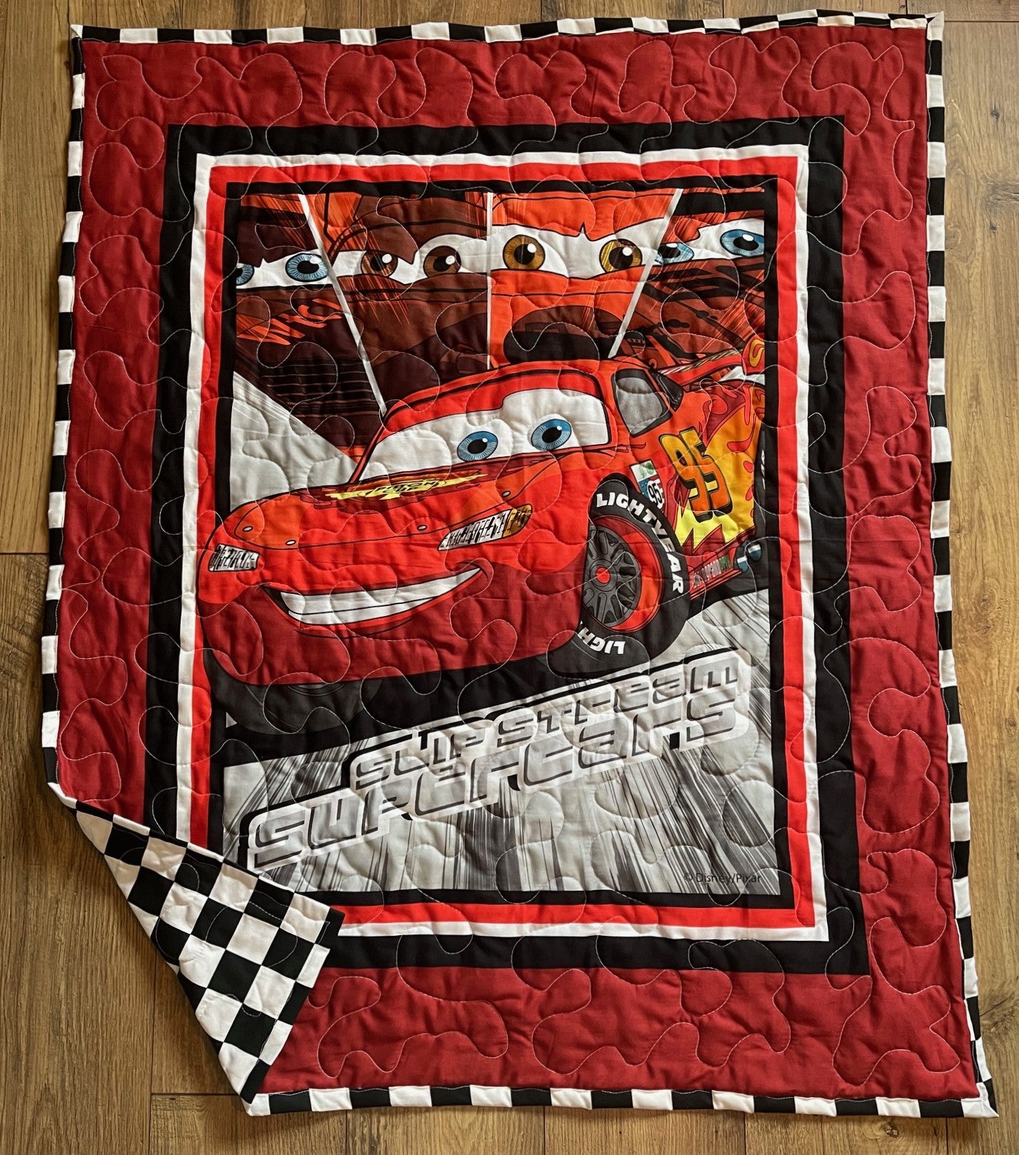 CARS LGHTNING MC QUEEN 95 INSPIRED *SLIP STEAM SUPER CARS* QUILTED BLANKET