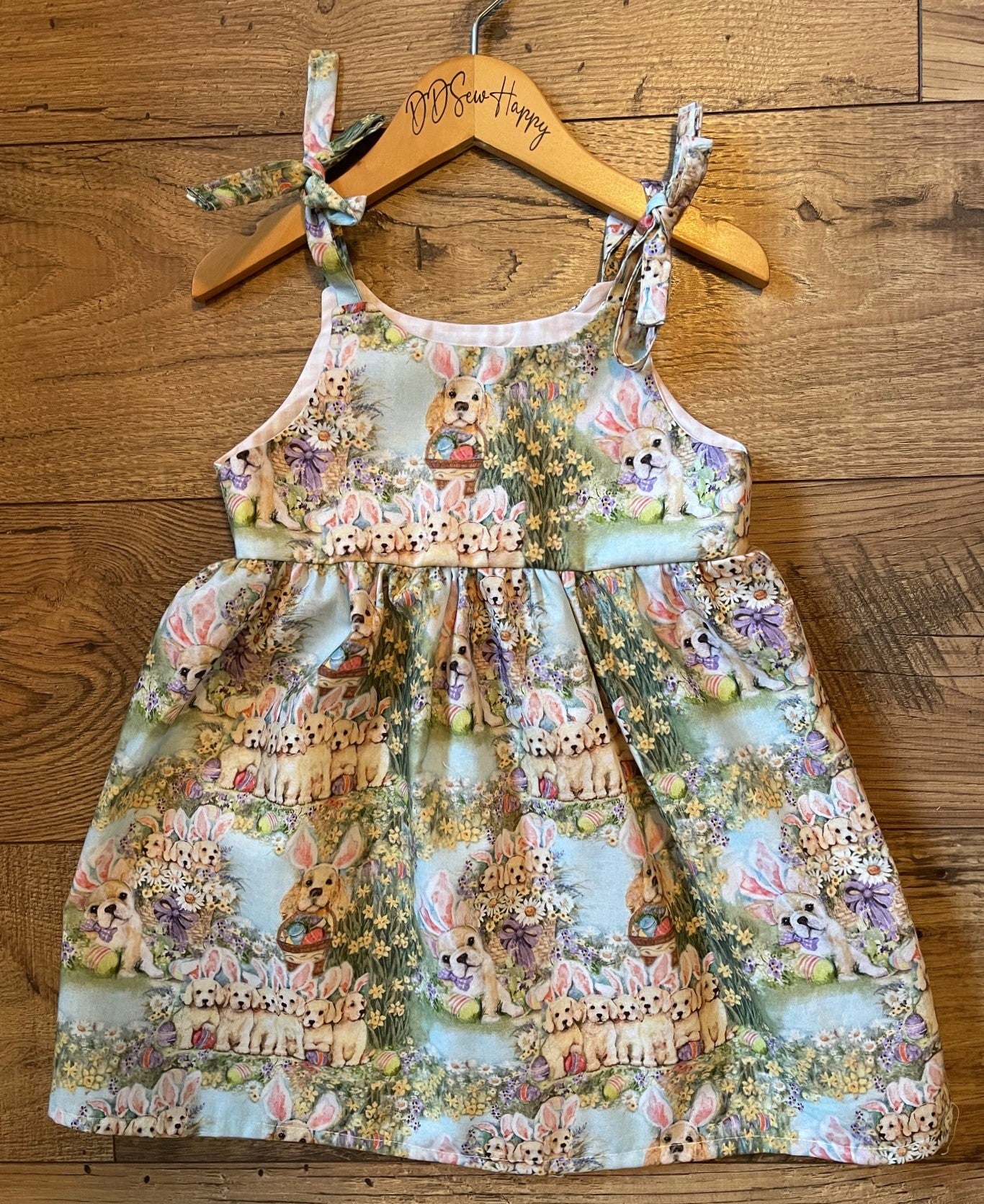 Girls and Toddlers EASTER BUNNY PUPPIES FLORAL Boho Style Sundress wit – DDSewHappy