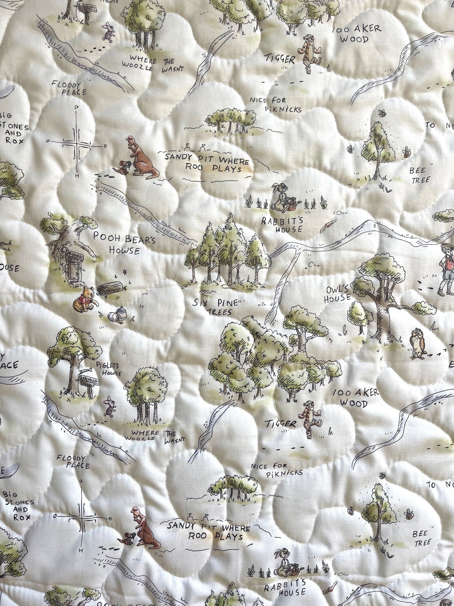 VINTAGE WINNIE THE POOH CHARACTERS INSPIRED 100 ACRE WOODS MAP QUILTED BLANKET