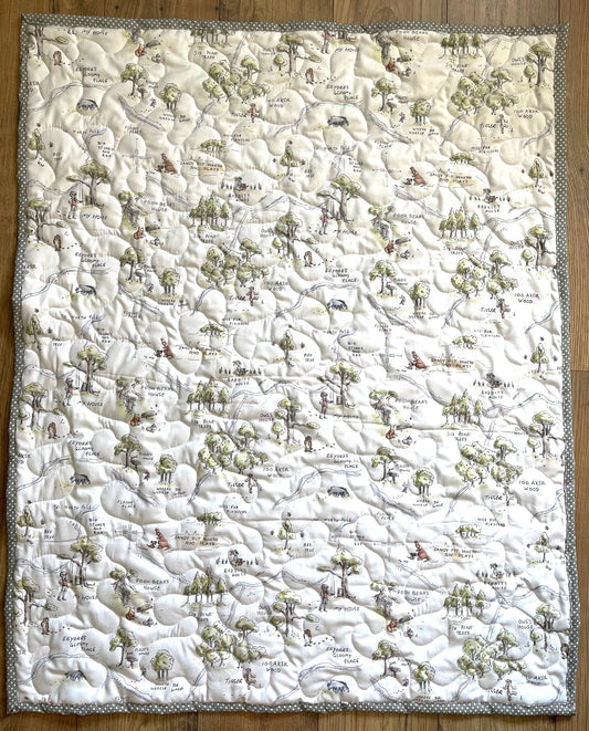 VINTAGE WINNIE THE POOH CHARACTERS INSPIRED 100 ACRE WOODS MAP QUILTED BLANKET