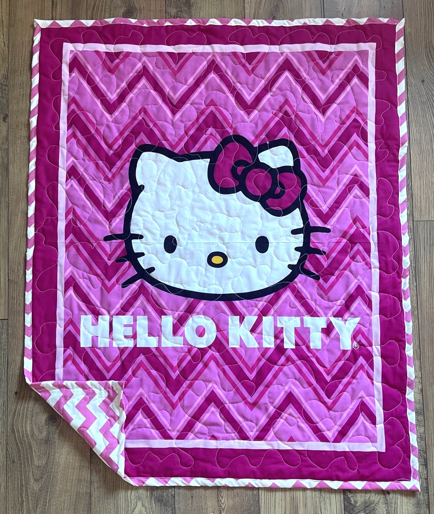 HELLO KITTY PINK CHEVRON INSPIRED QUILTED BLANKET