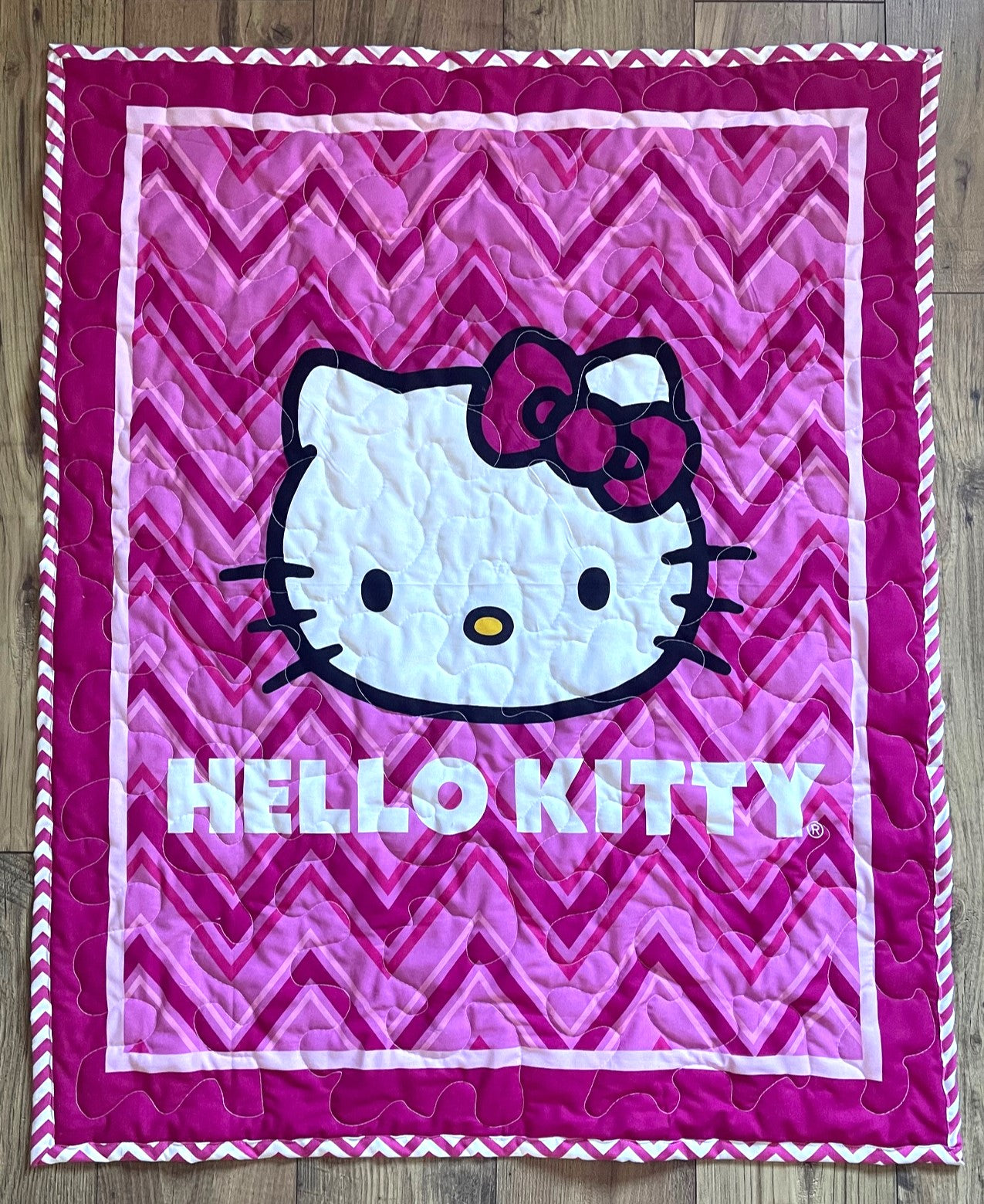 HELLO KITTY PINK CHEVRON INSPIRED QUILTED BLANKET
