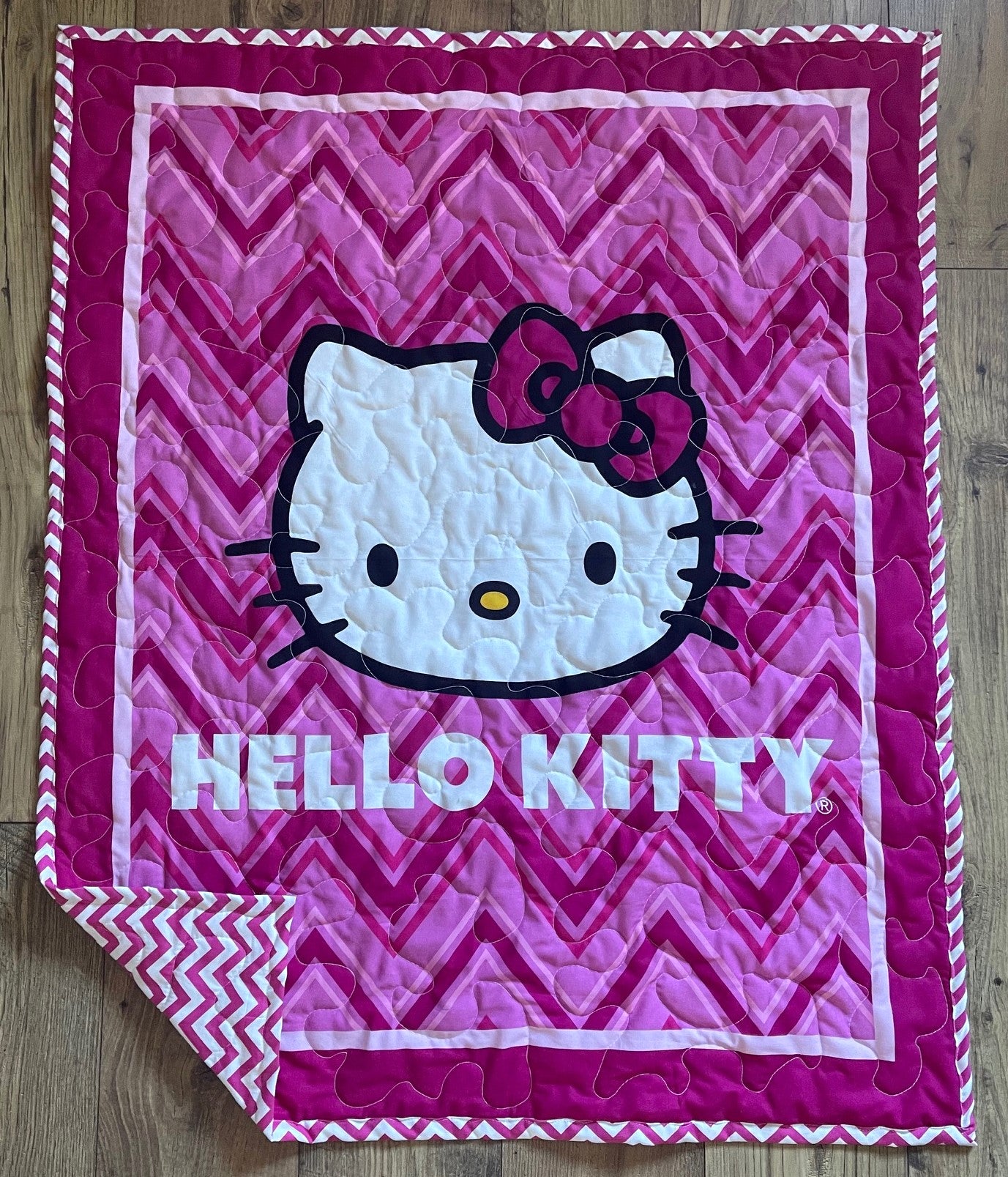 HELLO KITTY PINK CHEVRON INSPIRED QUILTED BLANKET