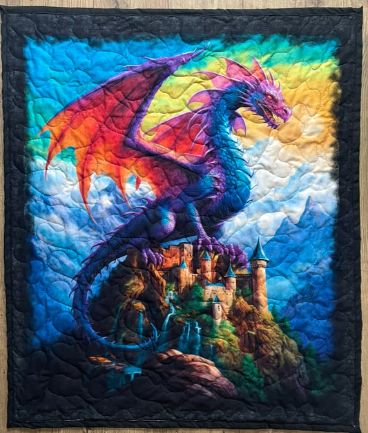 FANTASY DRAGON BRIGHT RAINBOW COLORS QUILTED BLANKET FOURTH WING INSPIRED