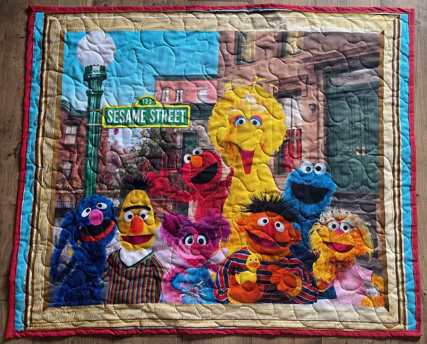 SESAME STREET INSPIRED QUILTED BLANKET COOKIE MONSTER, BIG BIRD, ELMO