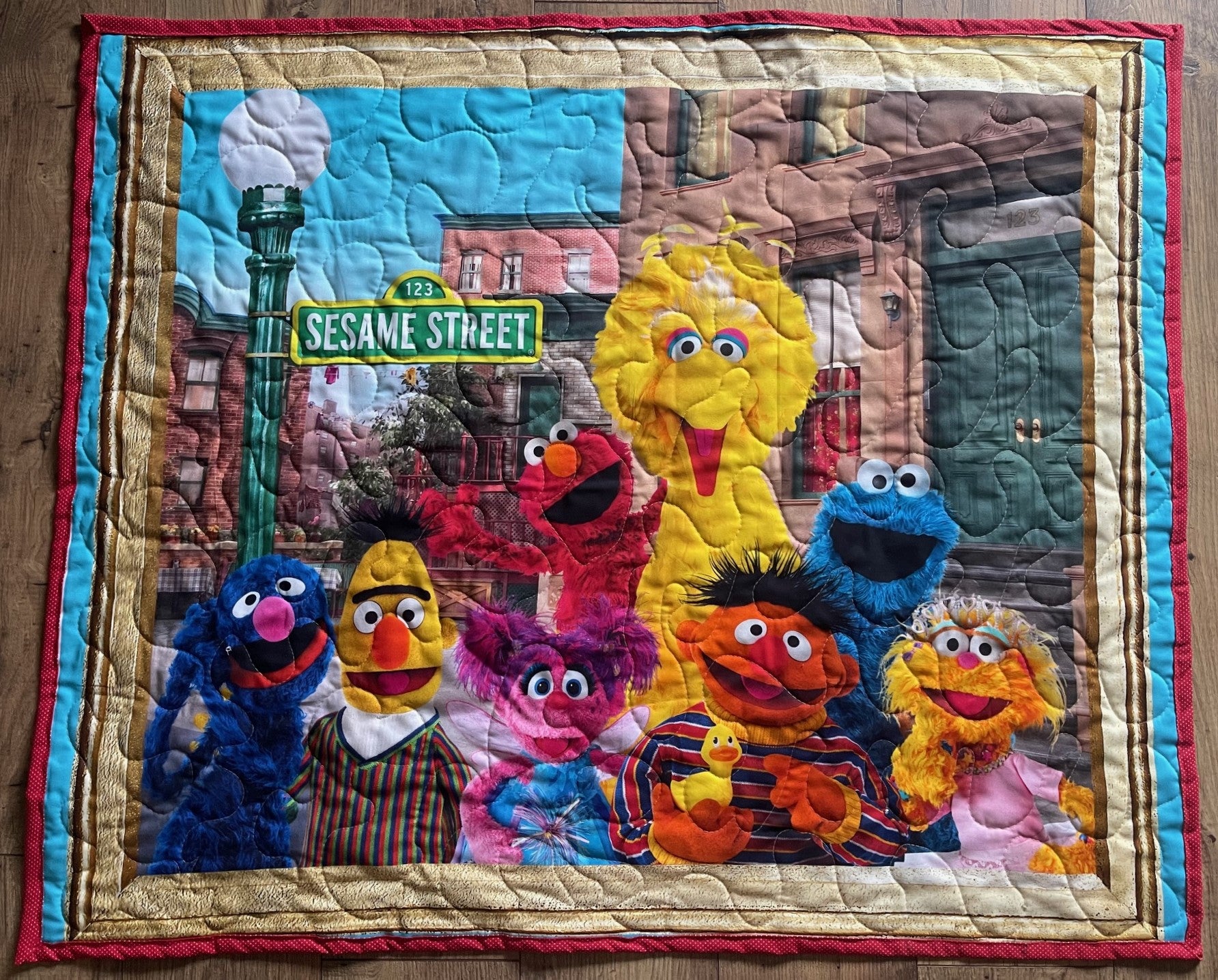 SESAME STREET INSPIRED QUILTED BLANKET COOKIE MONSTER, BIG BIRD, ELMO