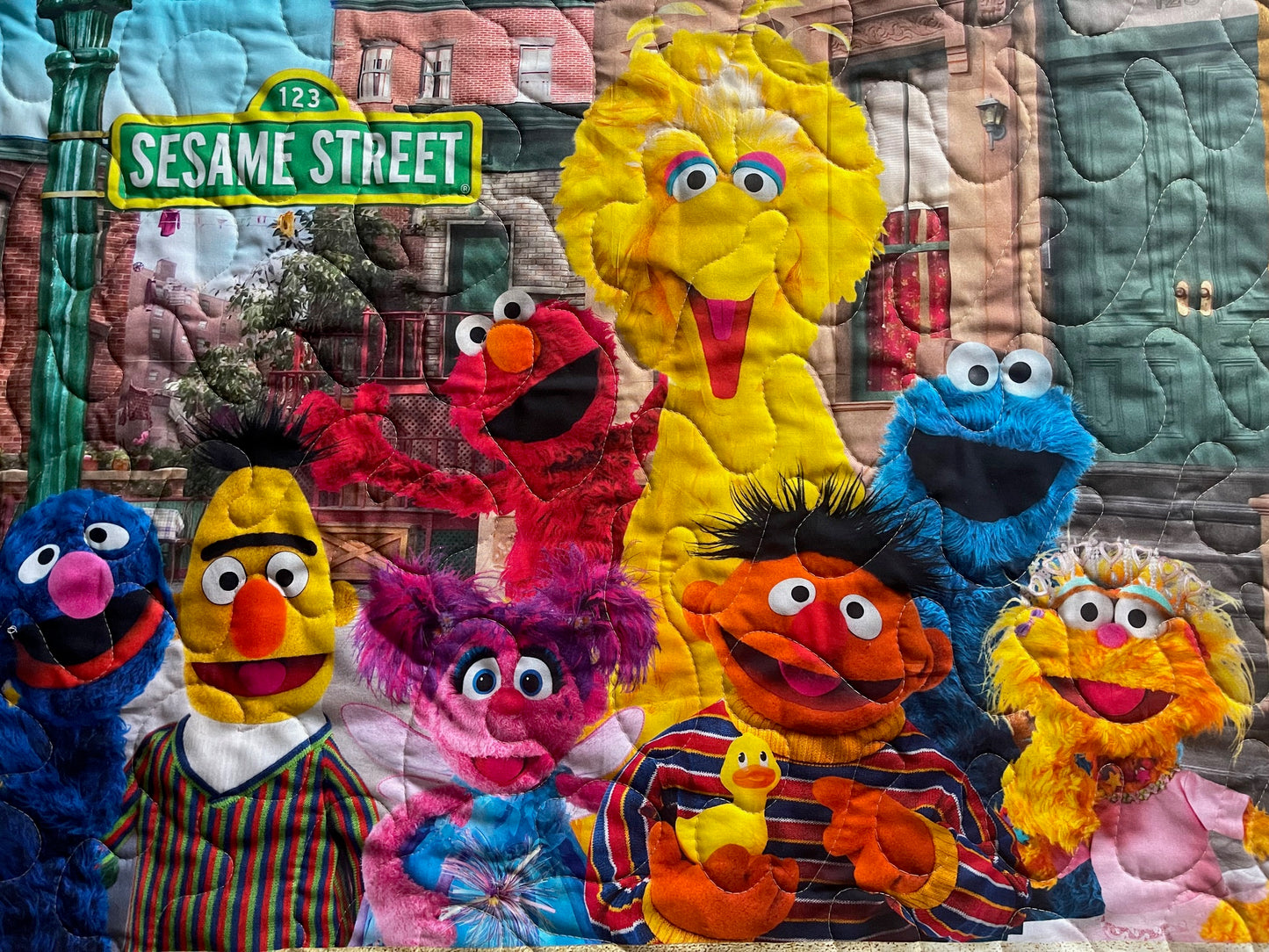 SESAME STREET INSPIRED QUILTED BLANKET COOKIE MONSTER, BIG BIRD, ELMO, GROVER