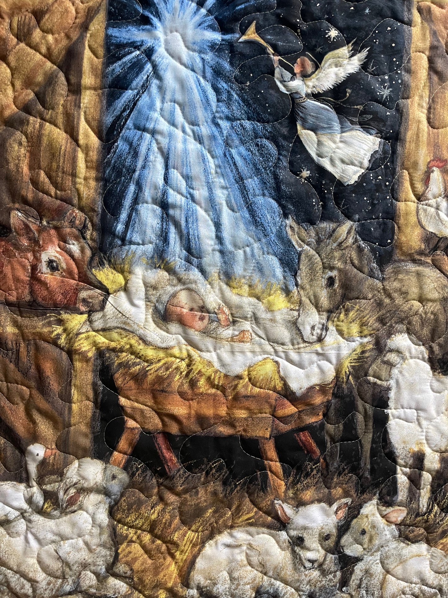 CHRISTMAS NATIVITY BABY JESUS IN A MANGER BARN SCENE BEAUTIFUL QUILTED BLANKET