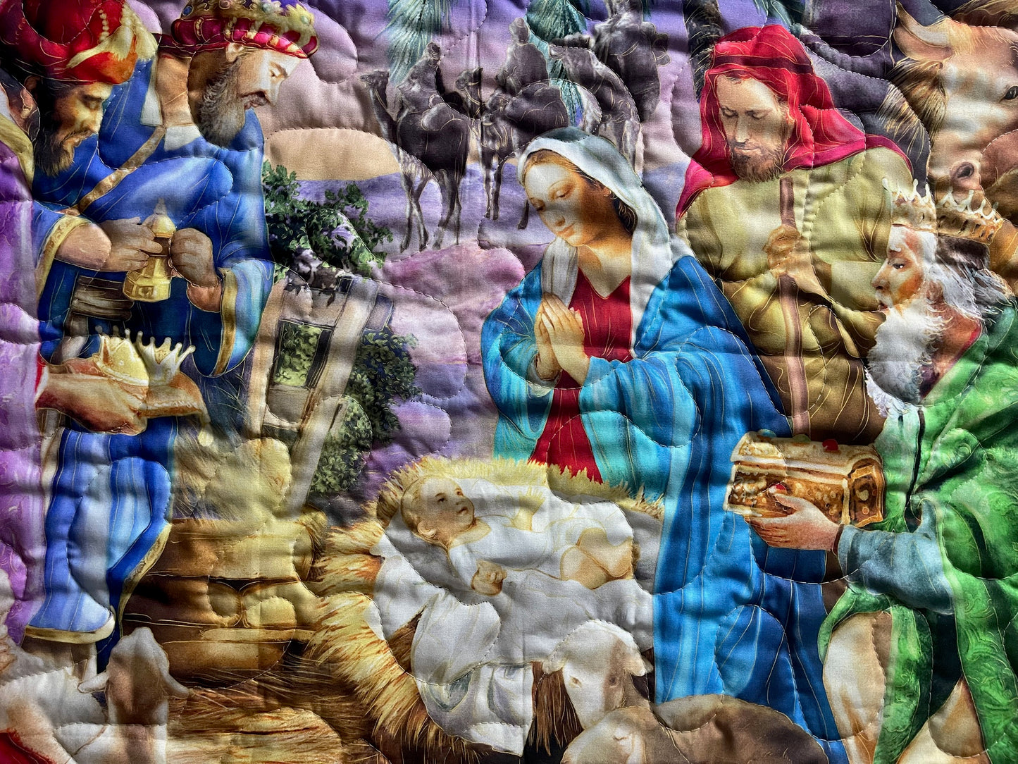 CHRISTMAS NATIVITY MANGER SCENE BEAUTIFUL BRIGHT QUILTED BLANKET