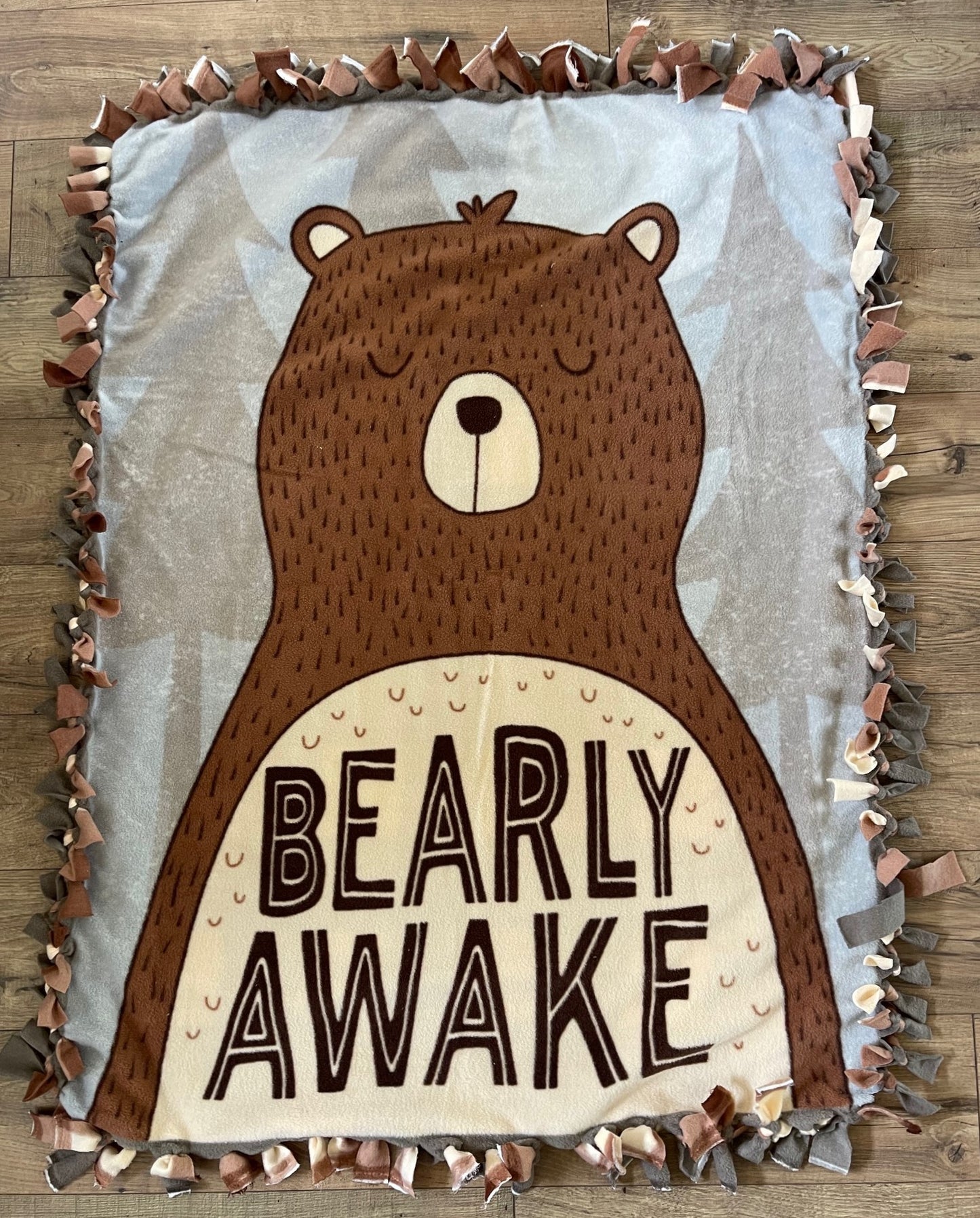 BEARLY AWAKE BEAR SLEEPY INSPIRED DOUBLE SIDED SUPER SOFT FLEECE BLANKET PLAID BACKING