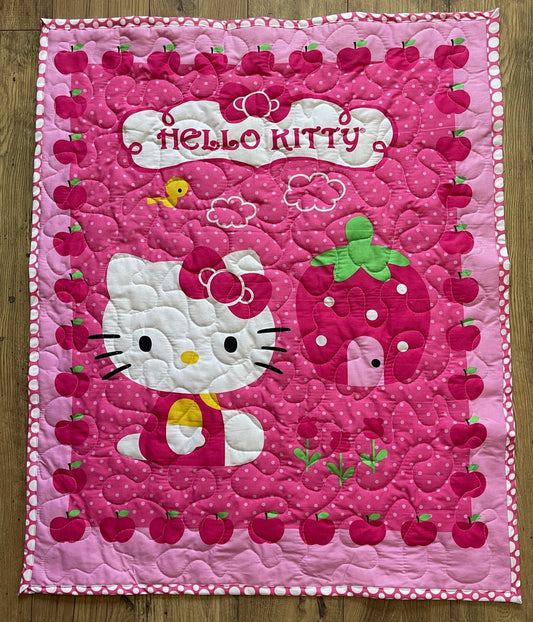 HELLO KITTY STRAWBERRY & APPLES INSPIRED QUILTED BLANKET