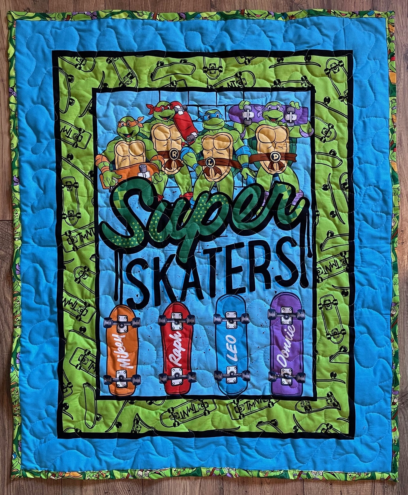 TMNT TEENAGE MUTANT NINJA TURTLES SUPER SKATERS INSPIRED QUILTED BLANKET