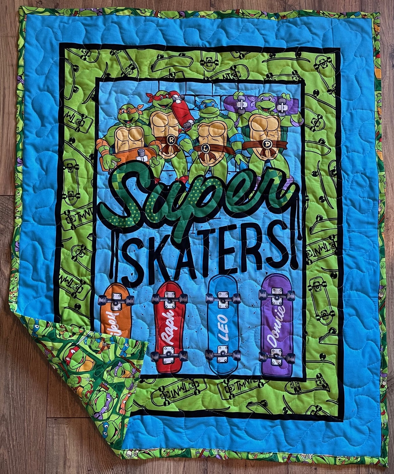 TMNT TEENAGE MUTANT NINJA TURTLES SUPER SKATERS INSPIRED QUILTED BLANKET