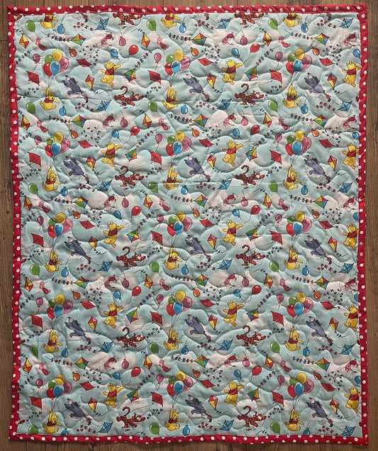 CLASSIC WINNIE THE POOH CHARACTERS FLYING KITES AND BALLOONS INSPIRED QUILTED BLANKET