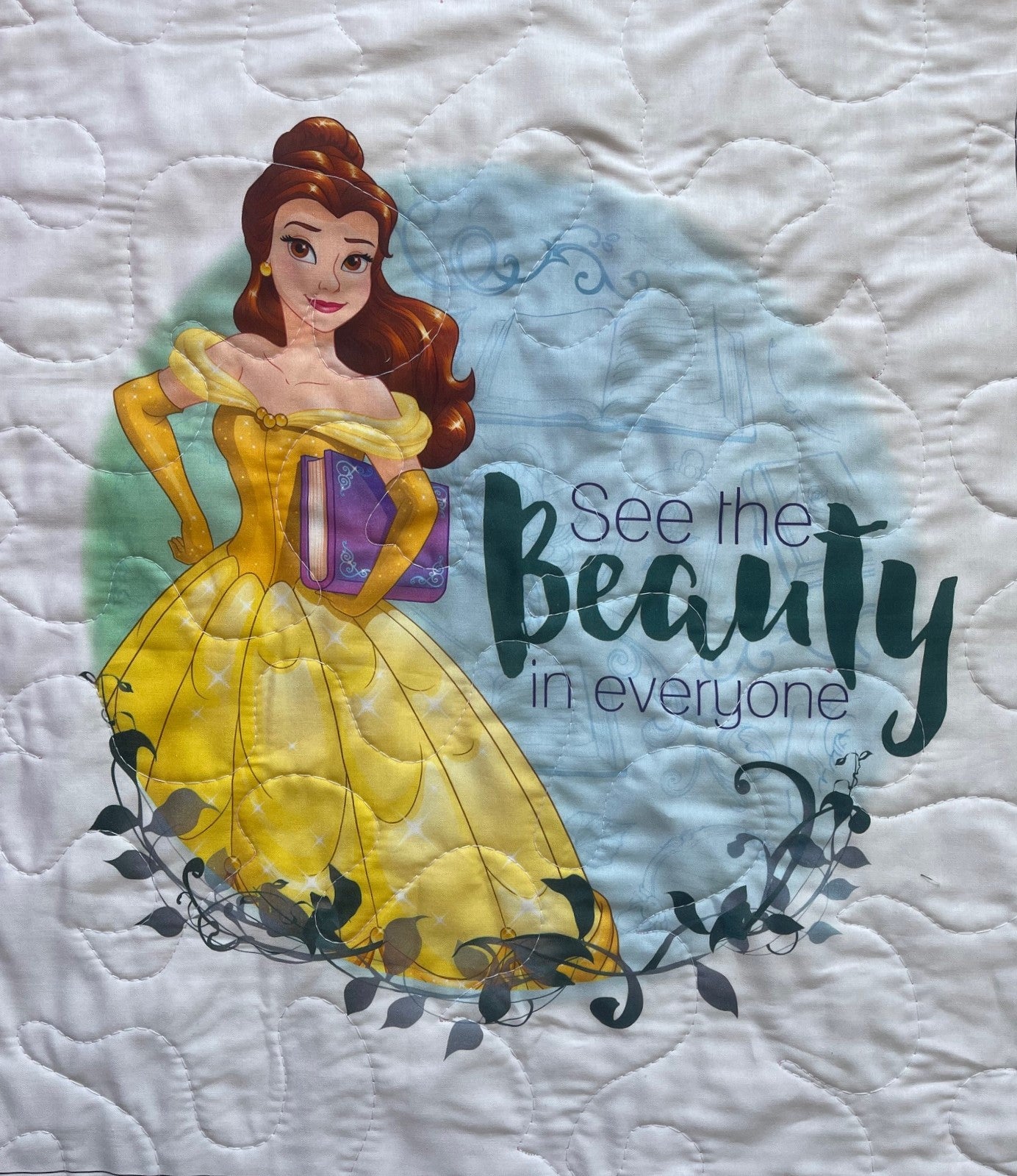 PRINCESSES BELLE, MERIDA, RAPUNZEL & AURORA SLEEPING BEAUTY INSPIRED QUILTED BLANKET