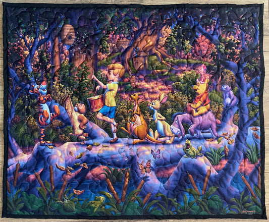 WINNIE THE POOH CHARACTERS *A HERO'S PARADE* Inspired Quilted Blanket 36"x44" DIGITALLY PRINTED FABRIC