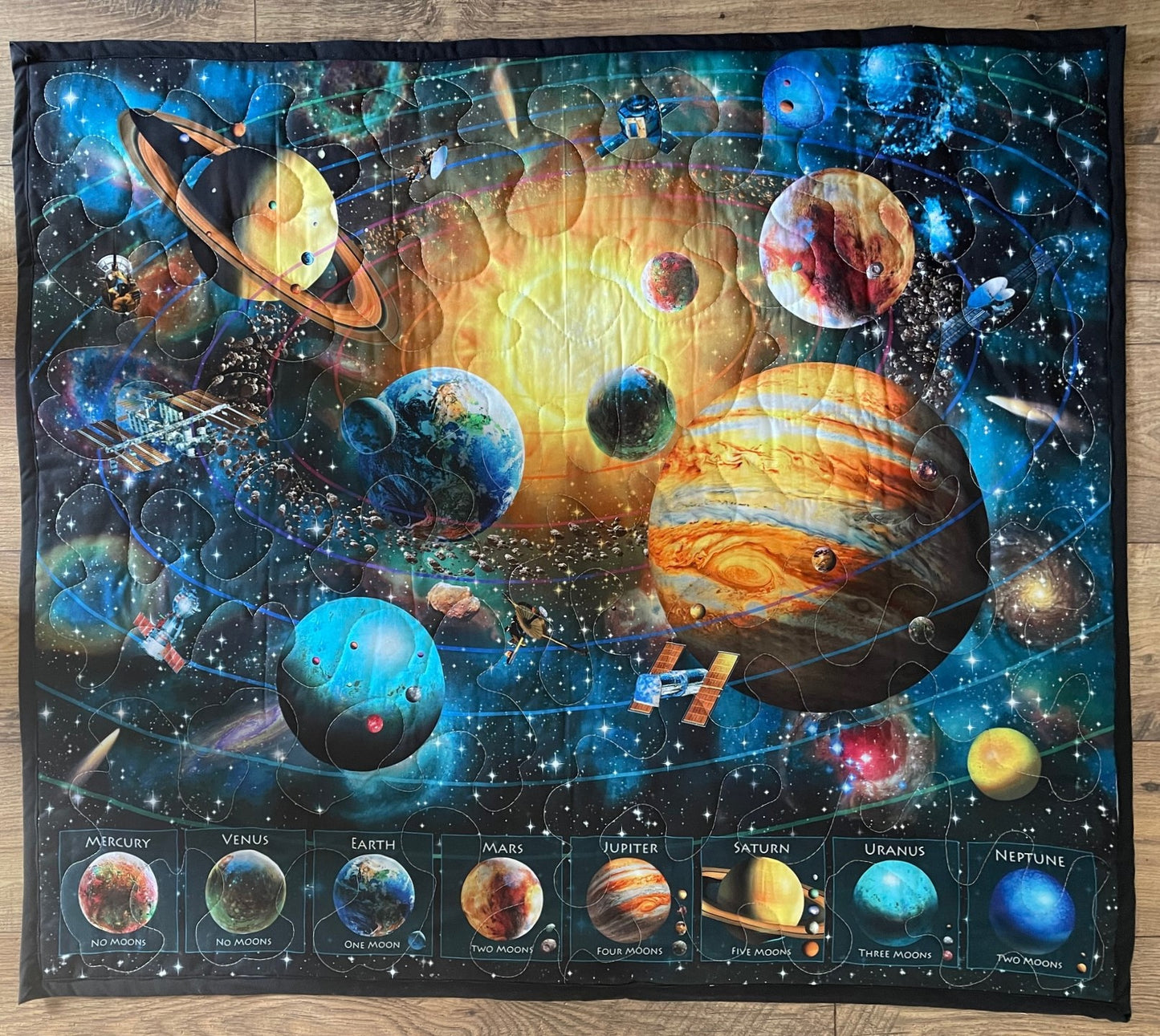 UNIVERSE GALAXY OF SPACE, PLANETS & MOONS Quilted Blanket