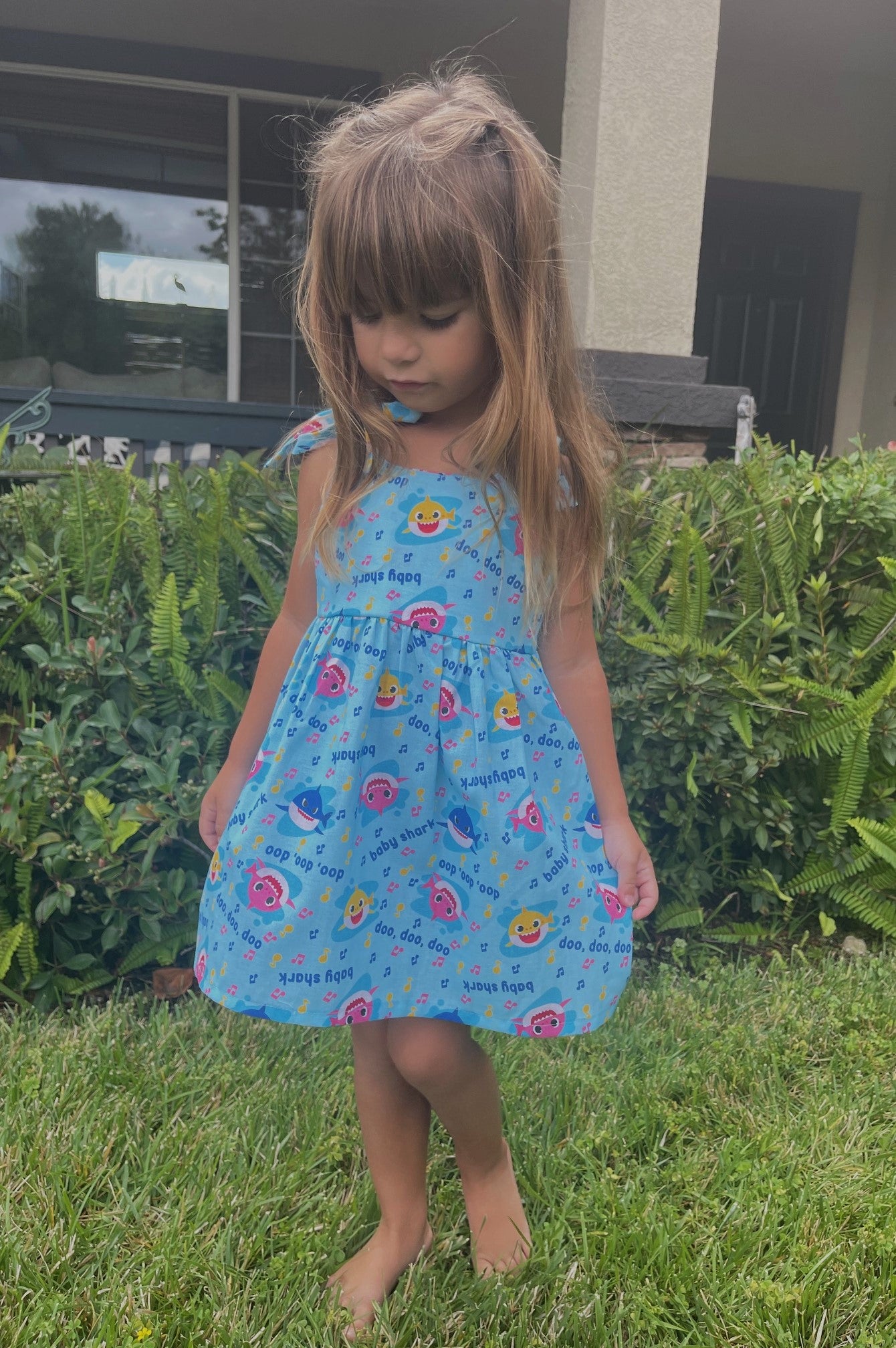 Girls and Toddlers BABY SHARK CARTOON BLUE Boho Style Sundress with Shoulder Ties 1-3 Months Girls and Toddlers BABY SHARK CARTOON BLUE Boho Style Sundress with Shoulder Ties 1-3 Months