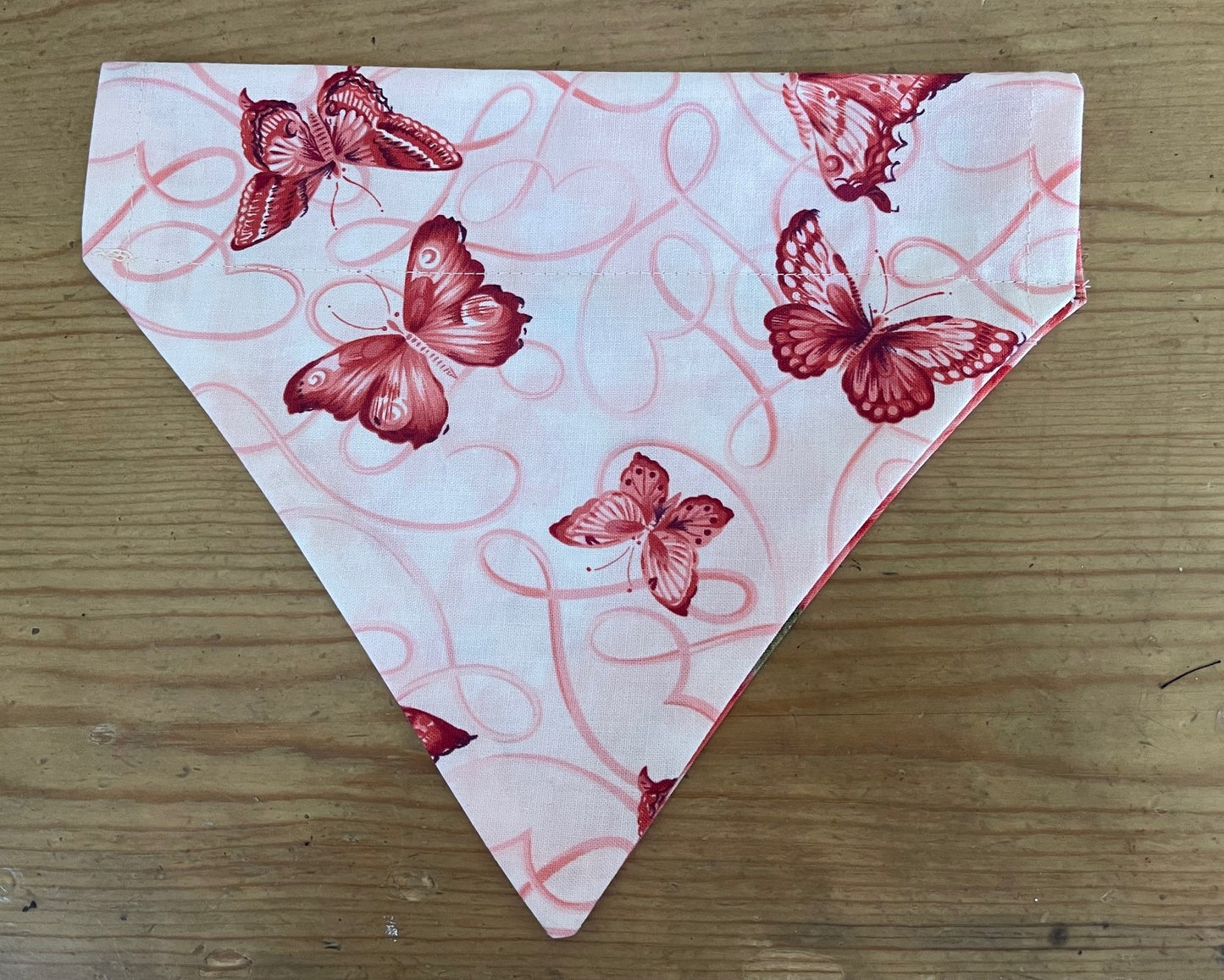 Pink Floral Butterflies FABRIC CAT AND DOG BANDANAS Easy Slide over Collar