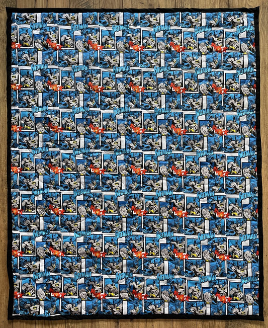 BATMAN CAPED CRUSADER SUPERHERO DC COMICS with coordinating backing fabric Inspired Quilted Blanket