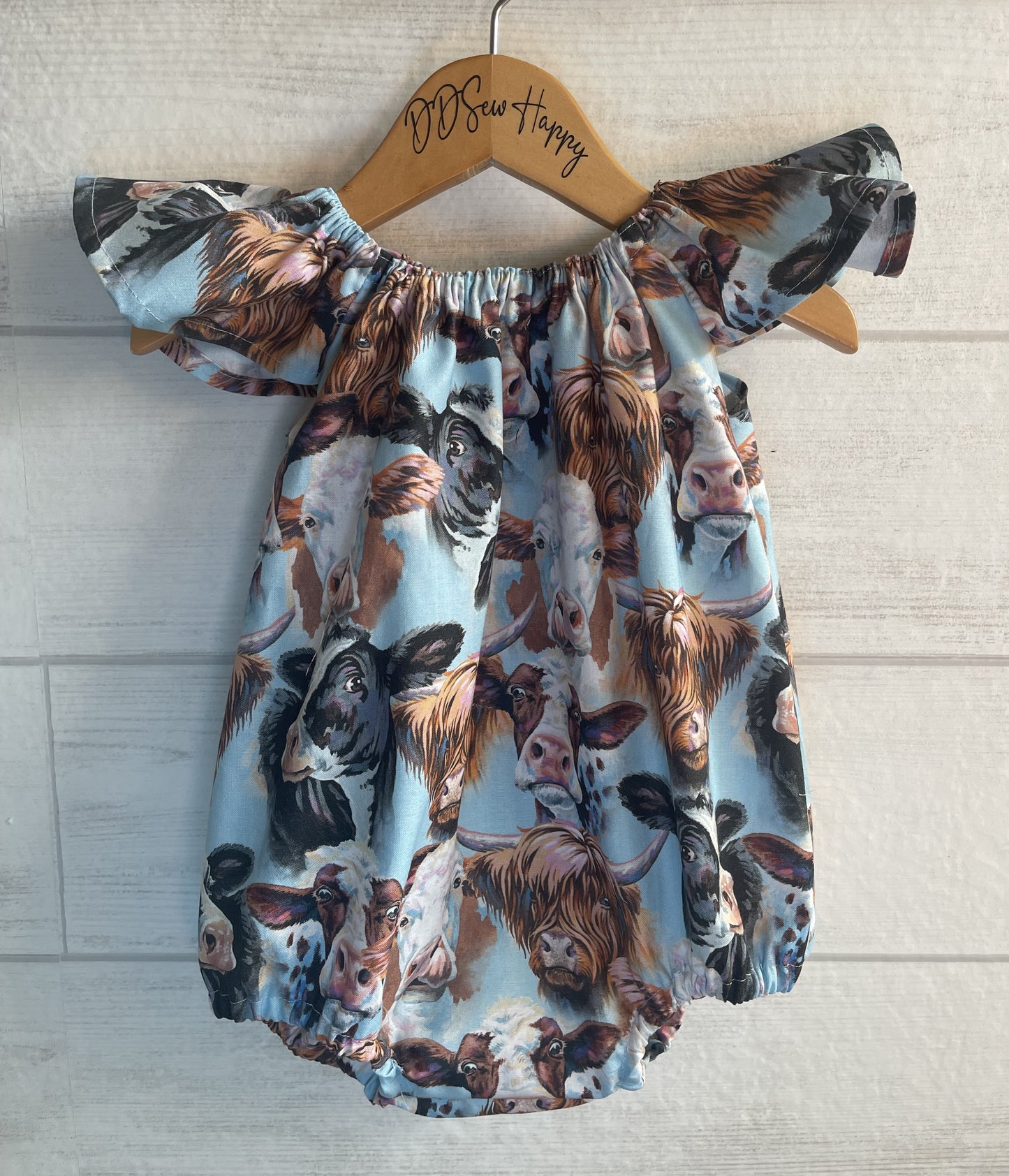 Infant & Toddler Girl's Boho HIGHLAND COW COUNTRY Style One Piece Romper Sunsuit