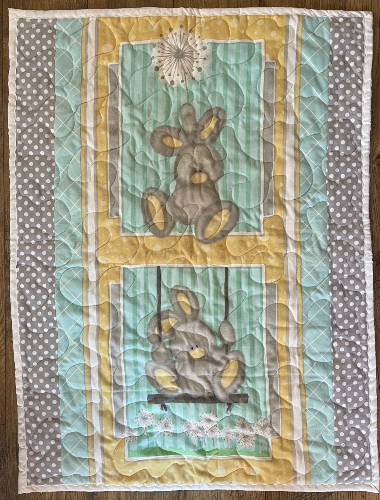 Bunny Rabbit Dandelions Bunny Swing Flannel Quilted Blanket