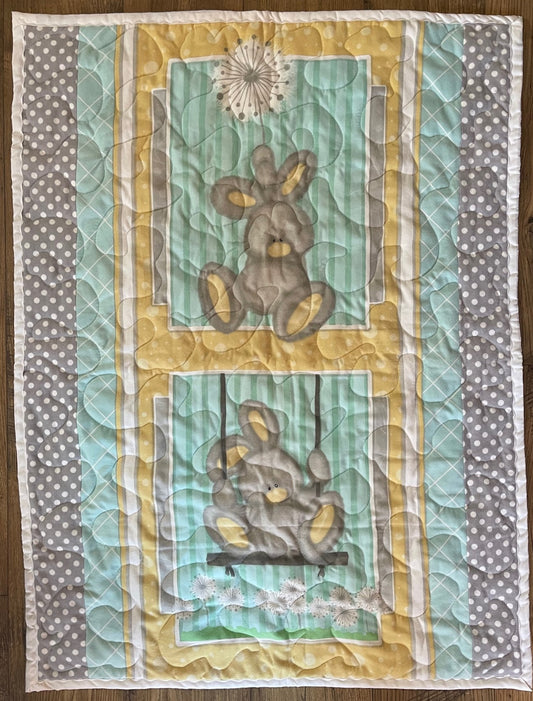 Bunny Rabbit Dandelions Bunny Swing Flannel Quilted Blanket