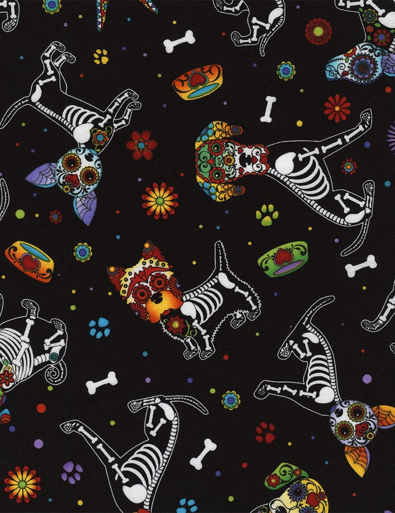 DOG DAY OF THE DEAD FABRIC CAT AND DOG BANDANAS Easy Slide over Collar
