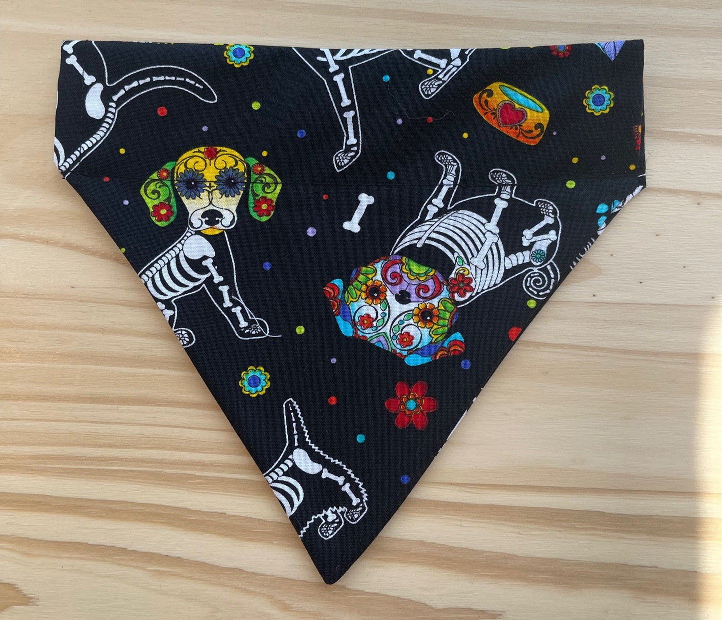 DOG DAY OF THE DEAD FABRIC CAT AND DOG BANDANAS Easy Slide over Collar