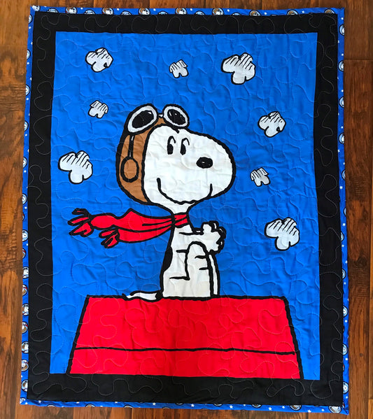 PEANUTS SNOOPY RED BARON Inspired "SNOOPY FLYING ACE" Quilted Blanket 36"X44"