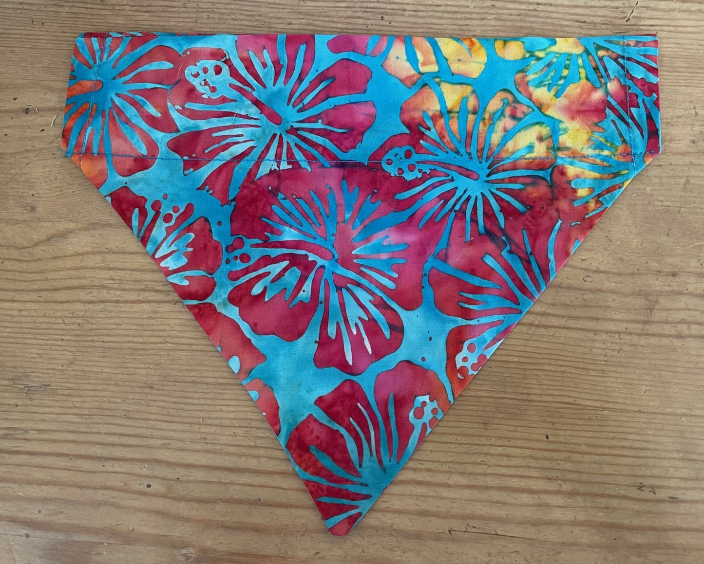 HAWAIIAN HIBISCUS BATIK FABRIC CAT AND DOG BANDANAS Easy Slide over Collar