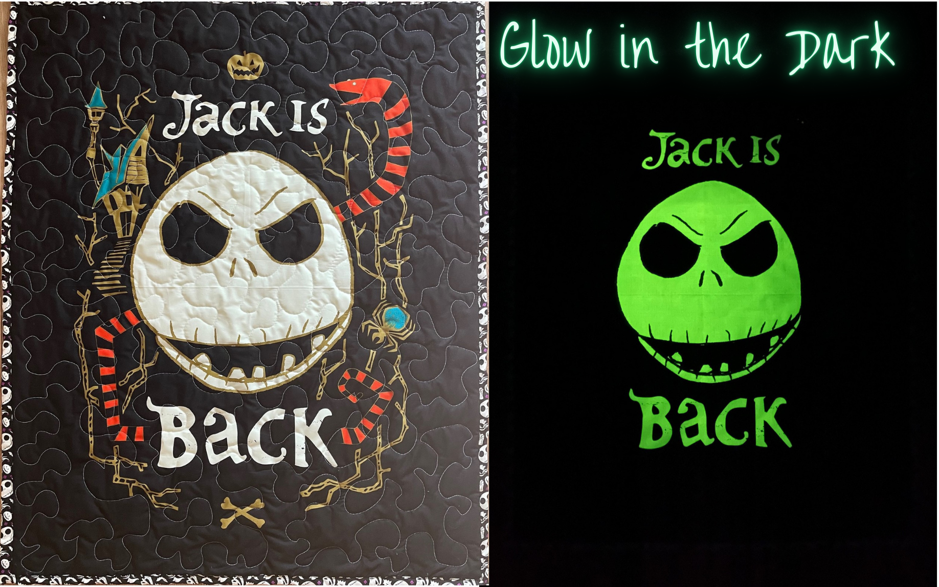 NIGHTMARE BEFORE CHRISTMAS *GLOW IN THE DARK* JACK IS BACK 36"X44" Quilted Blanket