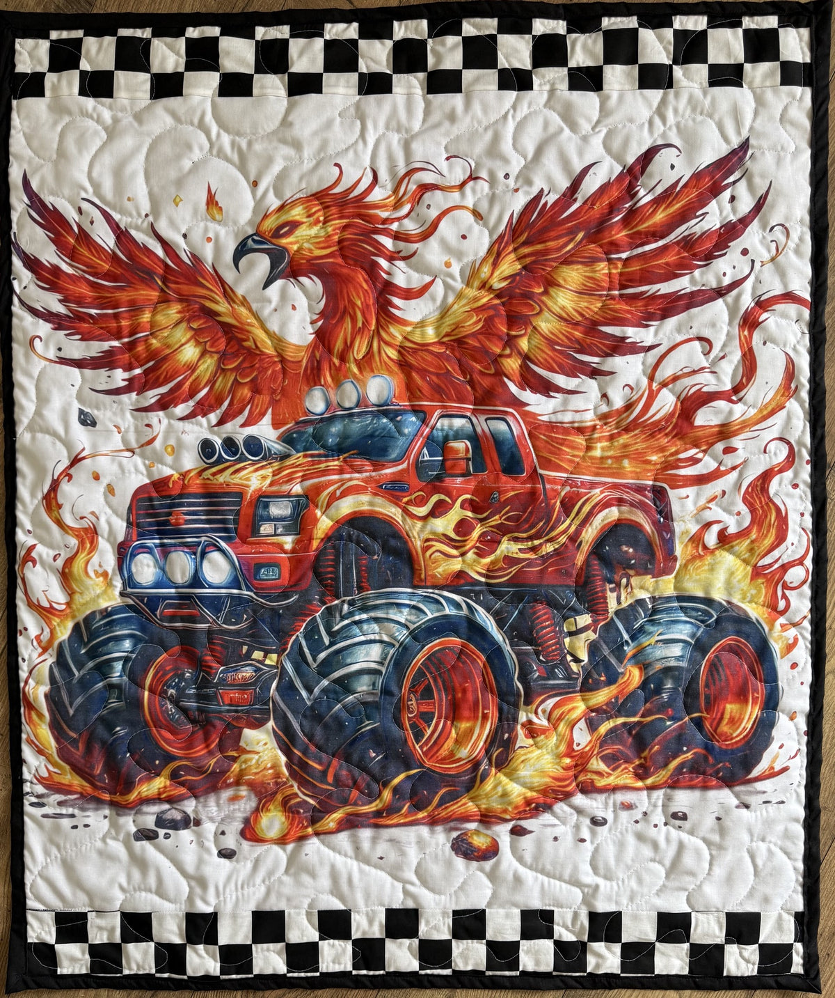 MONSTER TRUCK PHOENIX FIRE BIRD FLAMES Inspired Quilted Blanket