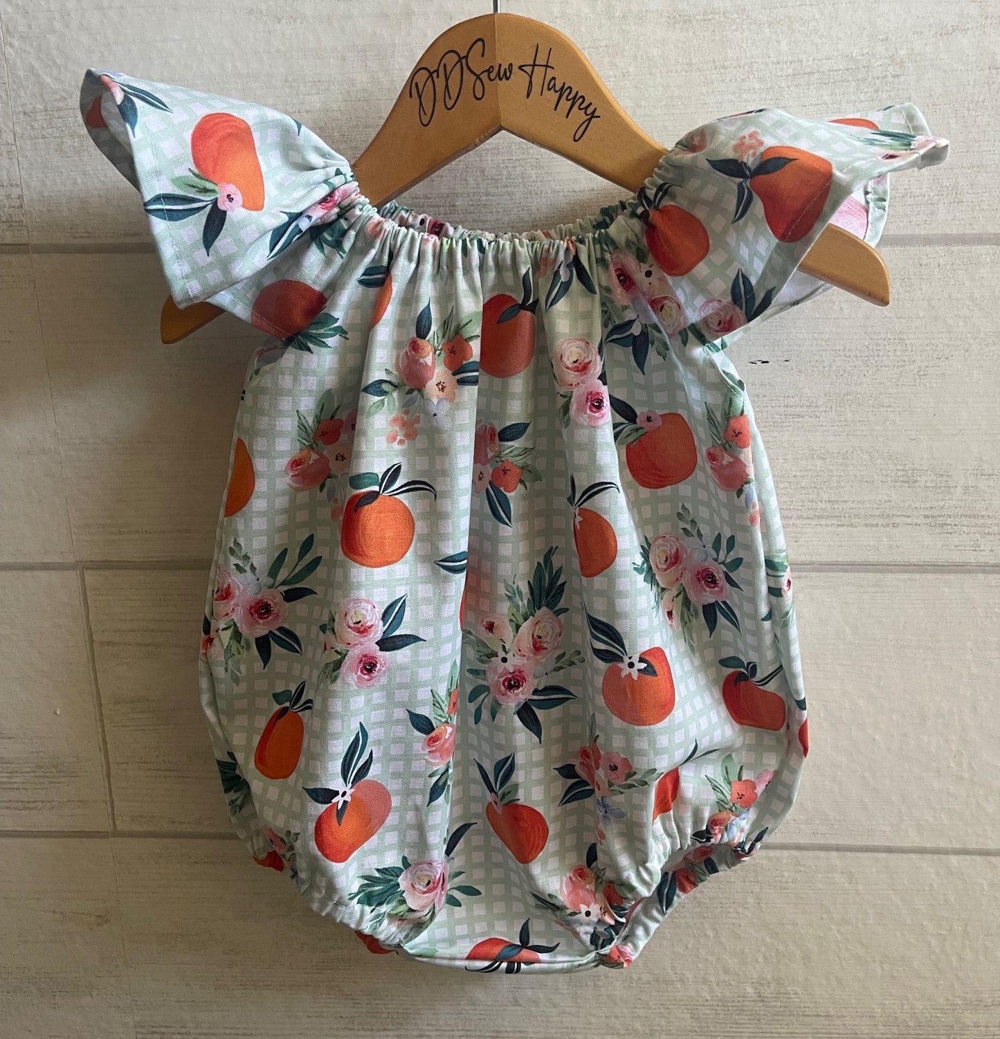Infant & Toddler Girl's Boho PEACHES ORANGES GREEN PLAID Style One Piece Romper Sunsuit