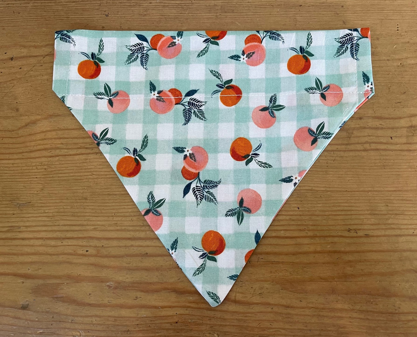 PEACH GREEN BUFFALO CHECK FABRIC CAT AND DOG BANDANAS Easy Slide over Collar