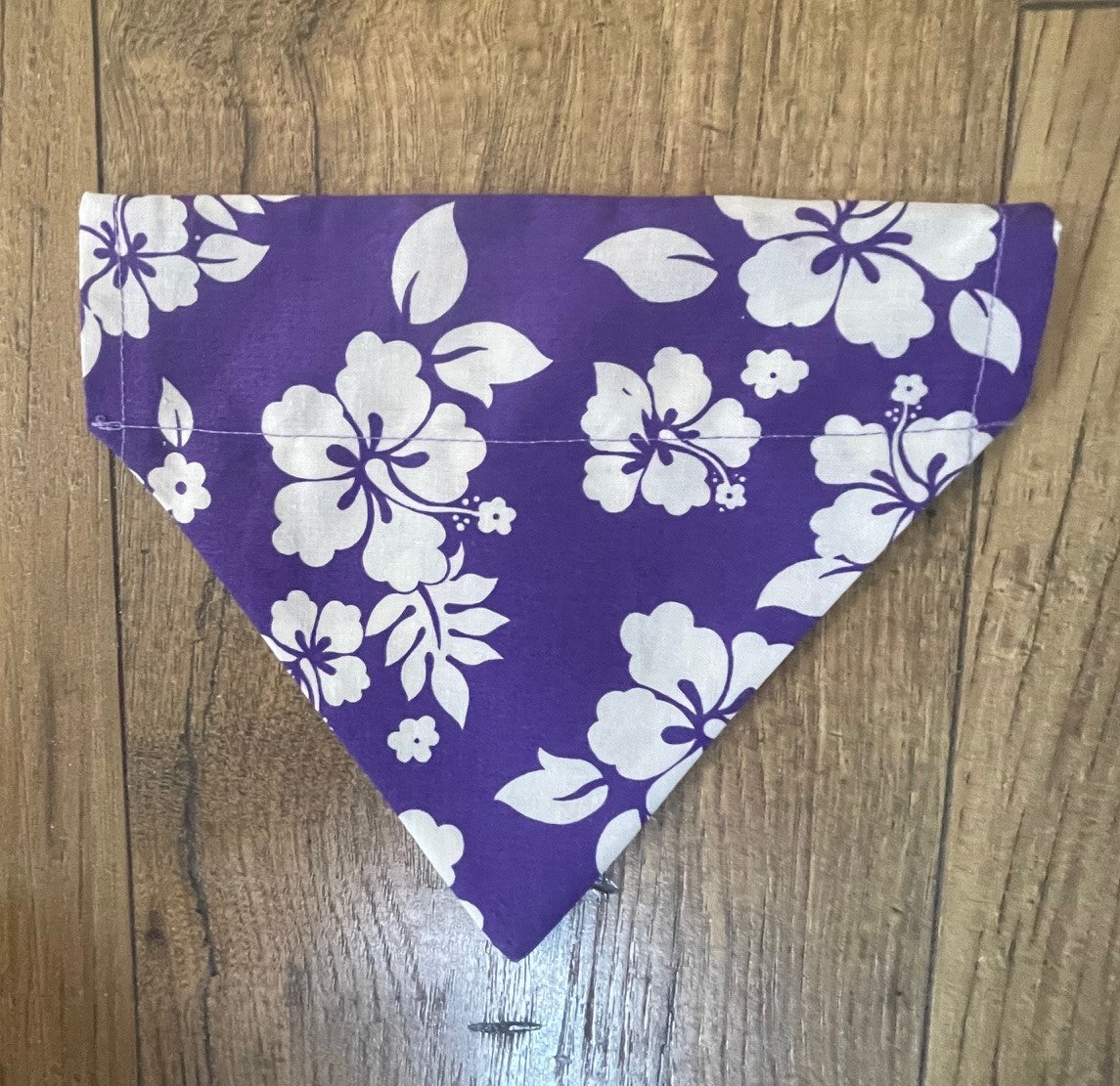 PURPLE HIBISCUS HAWAIIAN FLOWERS CAT AND DOG BANDANAS Easy Slide over Collar