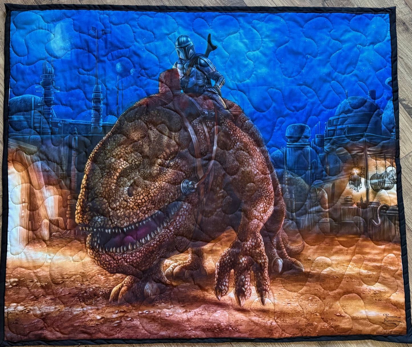 The Mandalorian riding Blurrg inspired Quilted Blanket DIGITALLY PRINTED FABRIC
