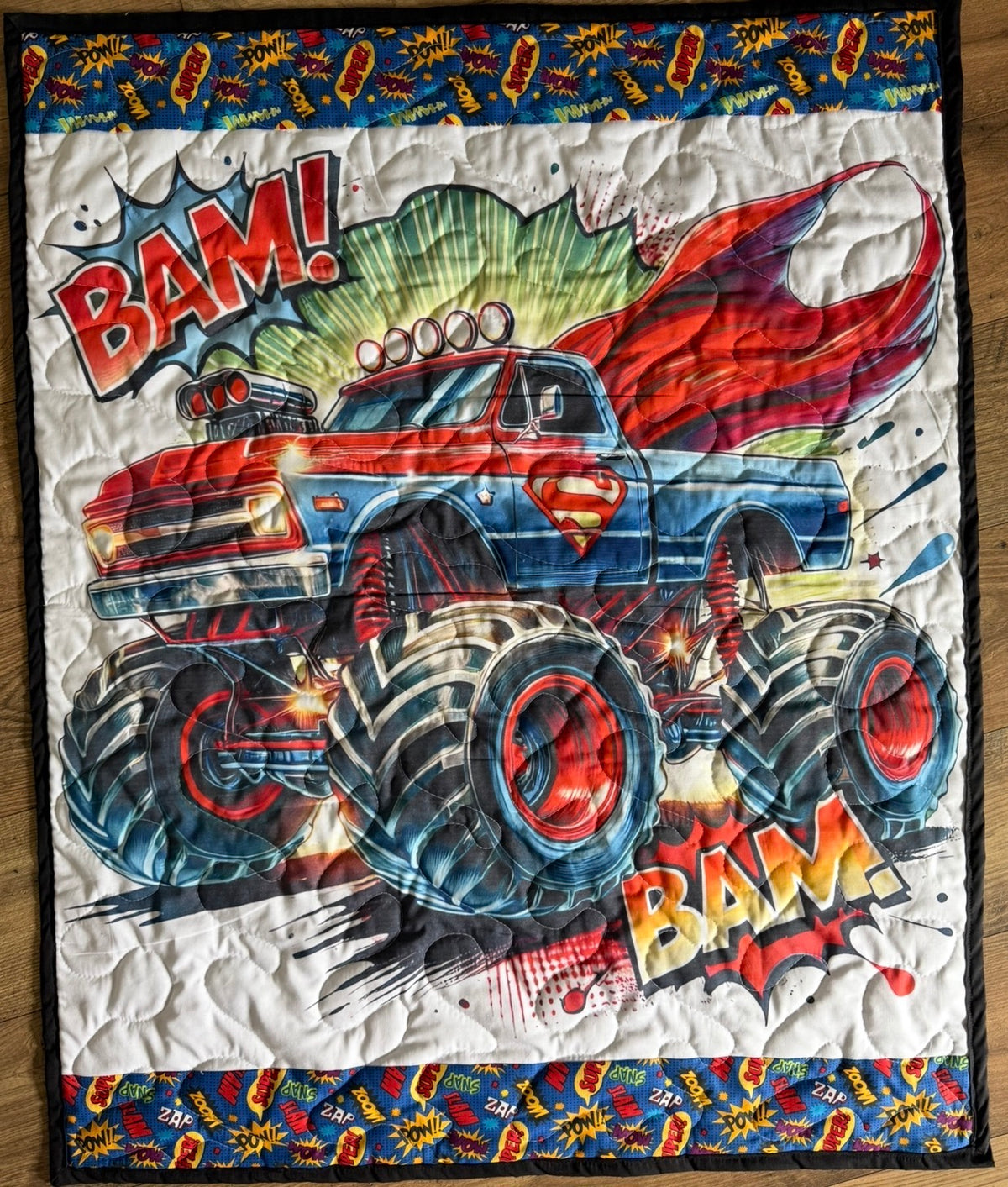 MONSTER TRUCK SUPERMANA BAM! SUPERHERO JUSTICE LEAGUE Inspired Quilted Blanket