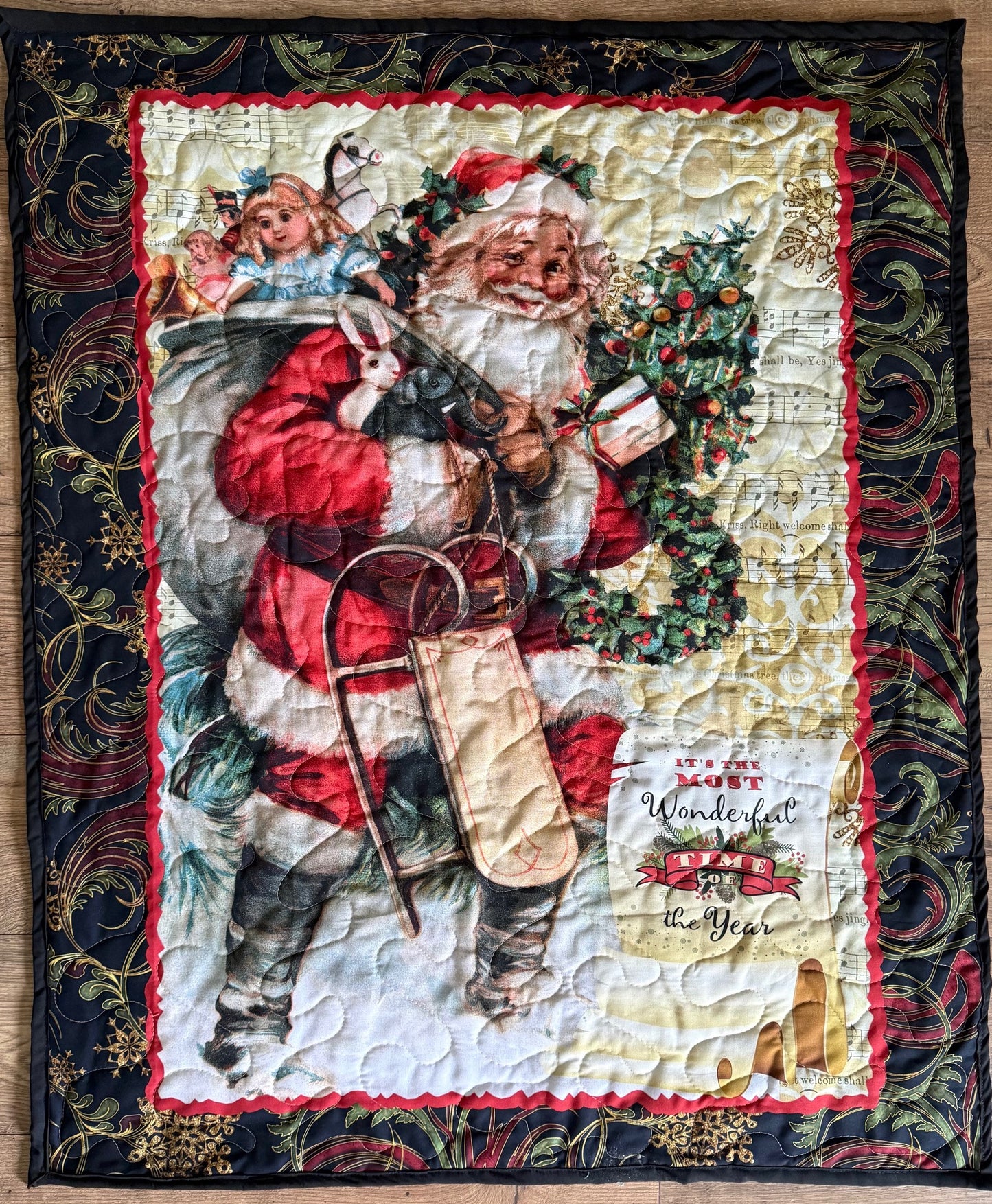 VINTAGE SANTA CLAUS *IT'S THE MOST WONDERFUL TIME OF THE YEAR* INSPIRED Quilted Blanket