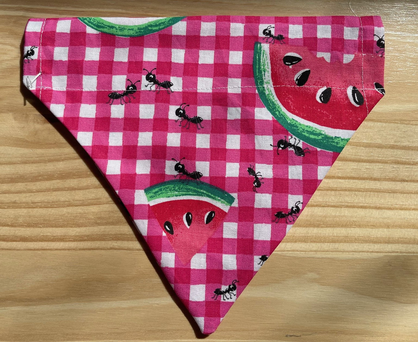 WATERMELON ANT CHECK FABRIC CAT AND DOG BANDANAS Easy Slide over Collar