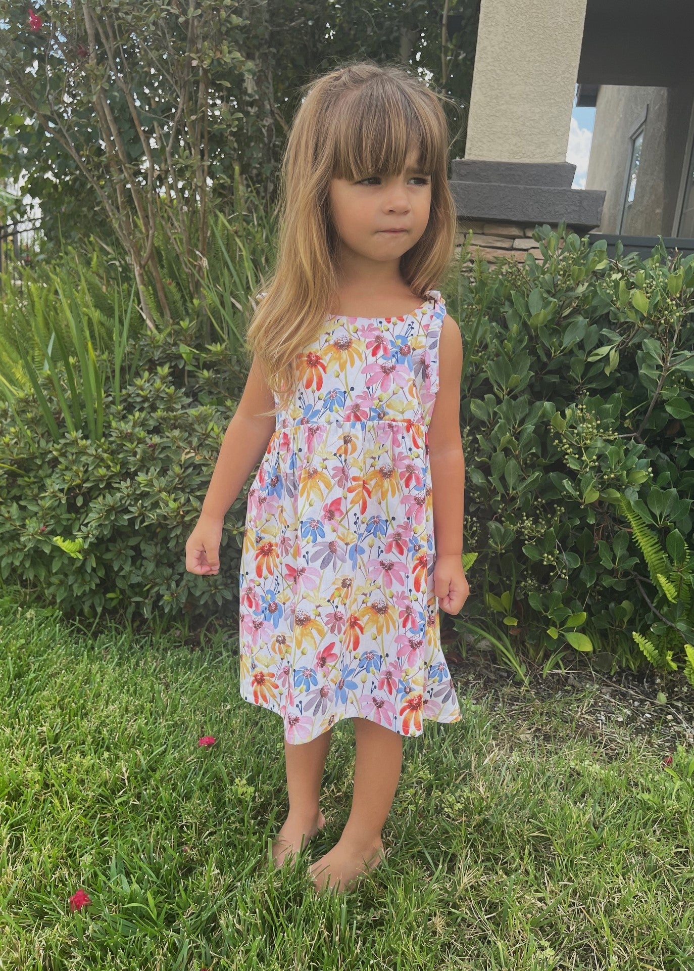 Girls and Toddlers WILDFLOWERS FLORAL Boho Style Sundress with Shoulde – DDSewHappy